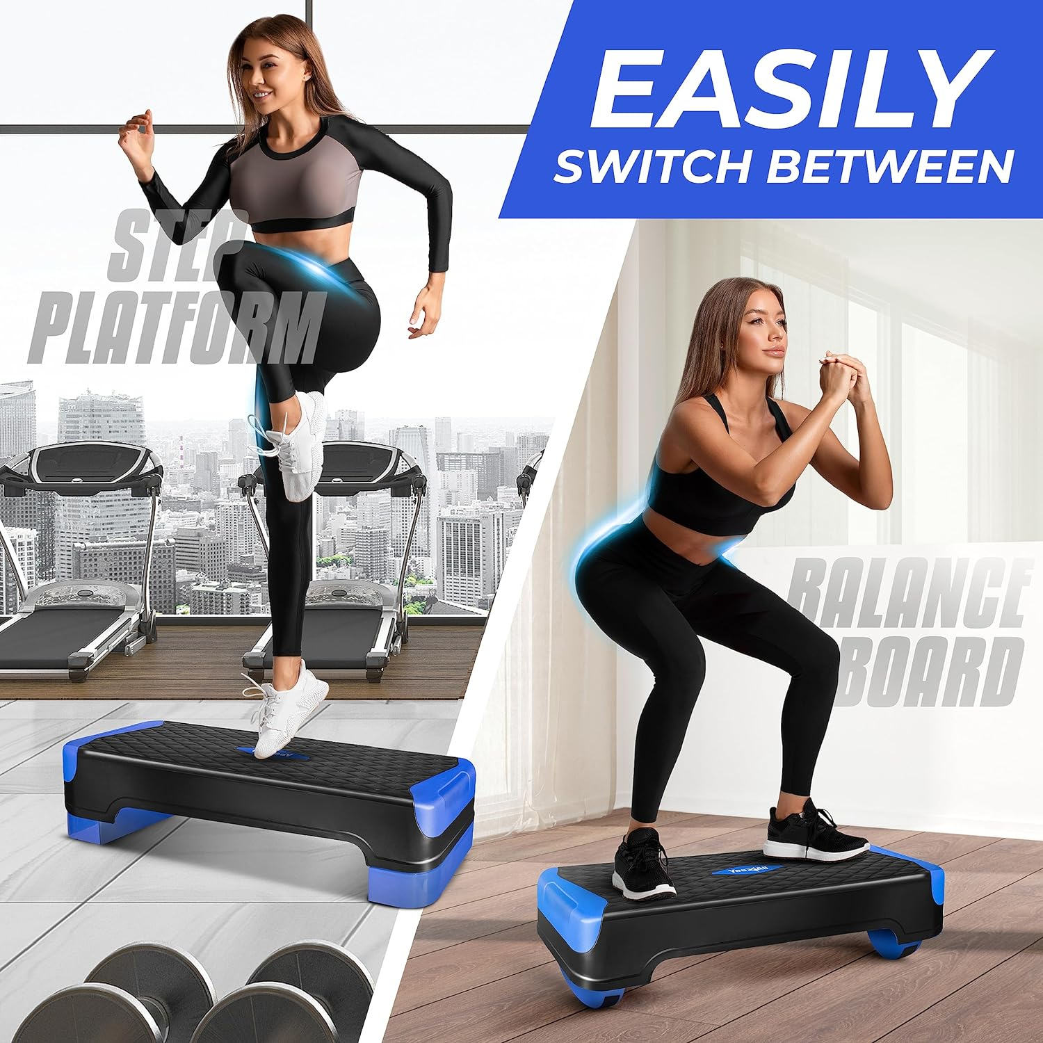 Yes4All Multifunctional Aerobic Stepper, Extra Half round Legs, 4'' 6'' Adjustable Step Aerobics Platform for Workout, Step & Balance Exercise