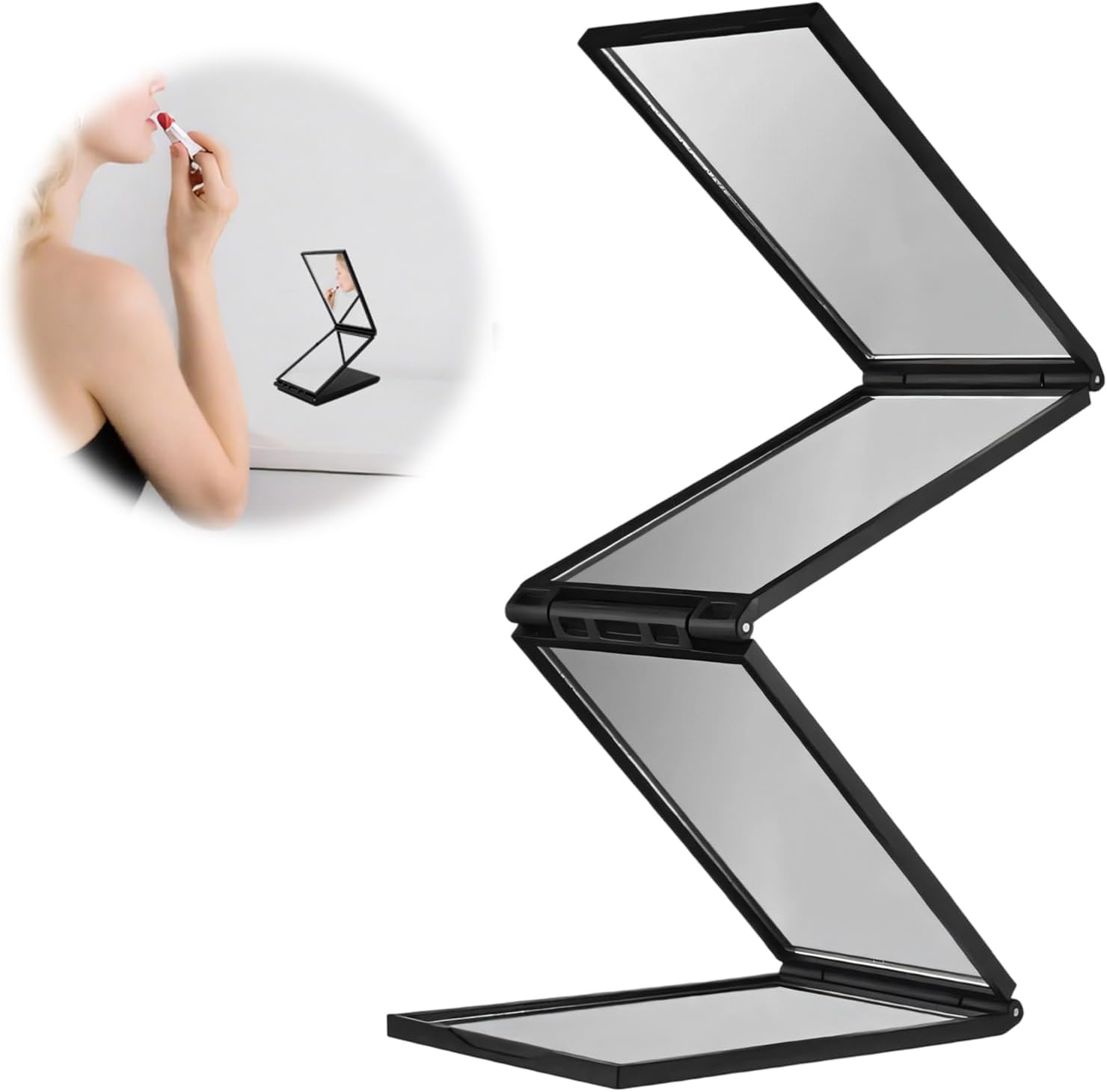 Tiyiyok 360 Degree Mirror, 4-Way Mirror, Cosmetic Mirror, Foldable Compact Mirror, Portable Makeup Folding Mirror, Travel Mirror, Hand Mirror for Hair Styling, Beard Care, Makeup image number 2