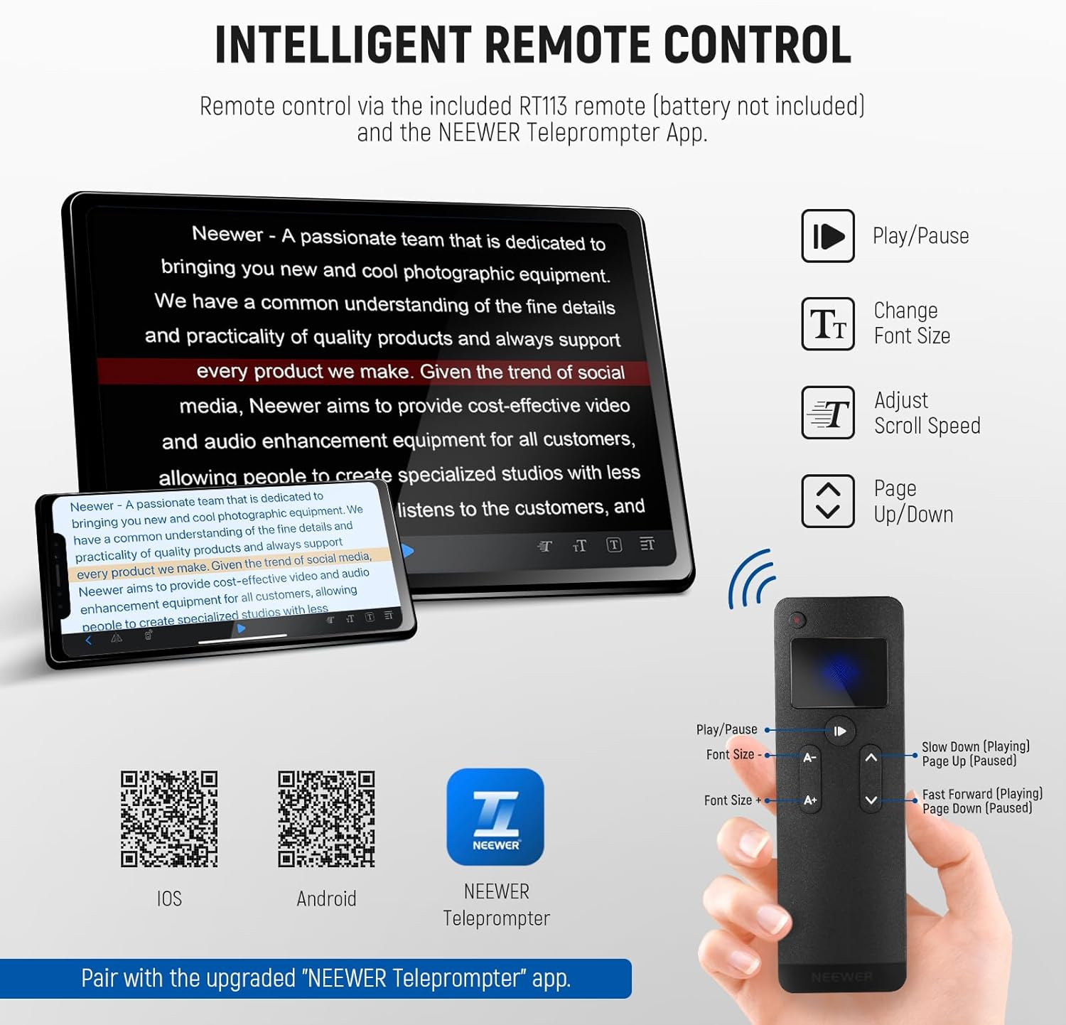 NEEWER Basics X12B Aluminum Alloy Liftable Teleprompter 12" for Ipad Tablet DSLR Camera, No Assembly, Remote & App Control, Compatible with Ios Android, Pro for Online Teaching Live Streaming