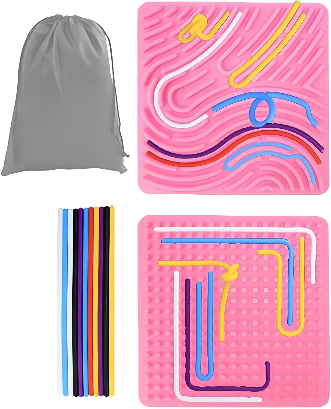 Silicone Sensory Activity Board,Double Side Calm down Fidget Toy, Activities for Travel,Silent No Mess,Anxiety Relief Stress,Portable with Travel Bag and 11 Silicone Stick (Reddish-Brown)