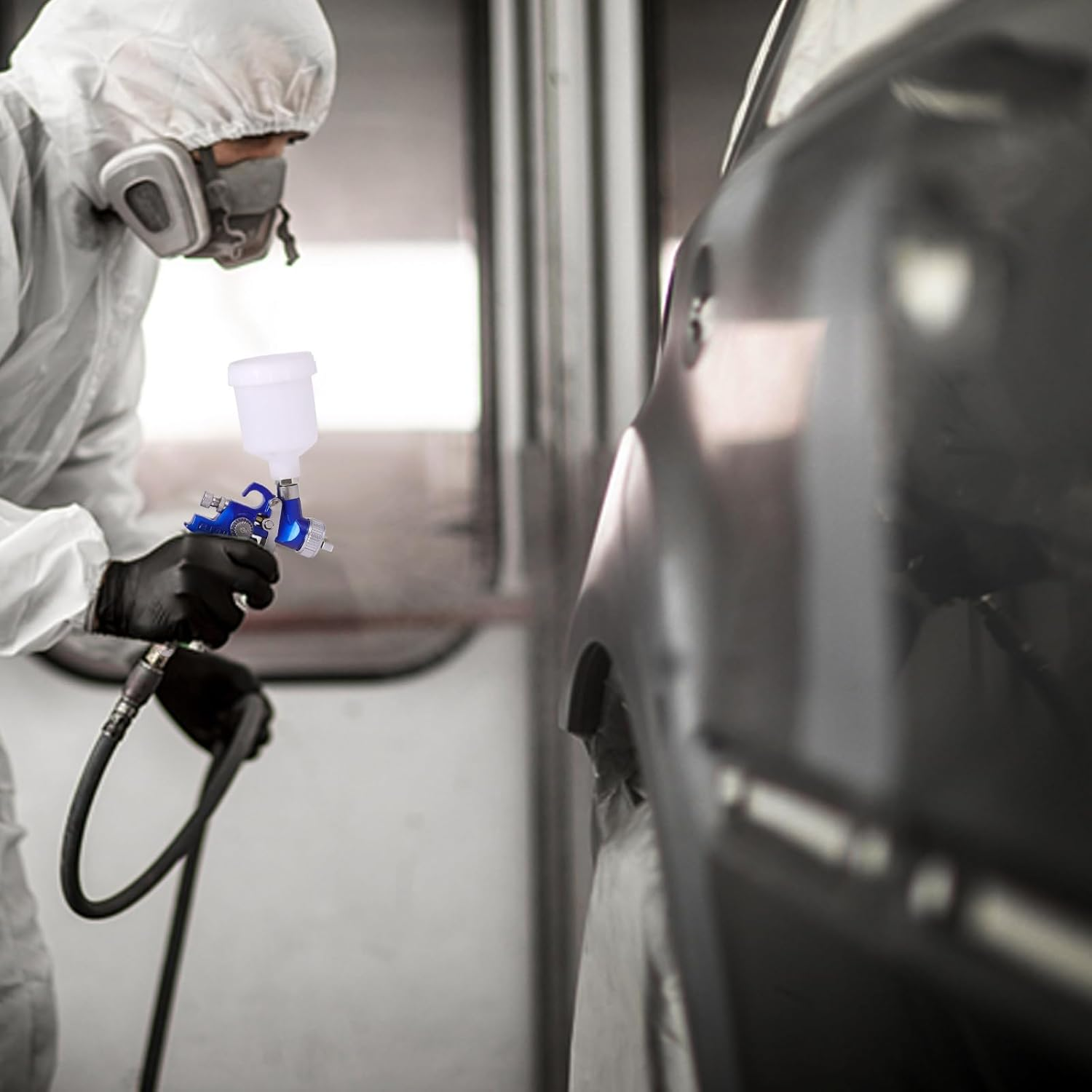 HVLP Air Gravity Spray Gun Set, Aflybltol 2 Pcs Sprayer Paint Gun Kit,1.4Mm 600Ml&0.8Mm 125Ml Automotive Paint Gun with Locking Air Pressure Regulator Gauge Paint Sprayer Gun for Car Painting(Blue) image number 1