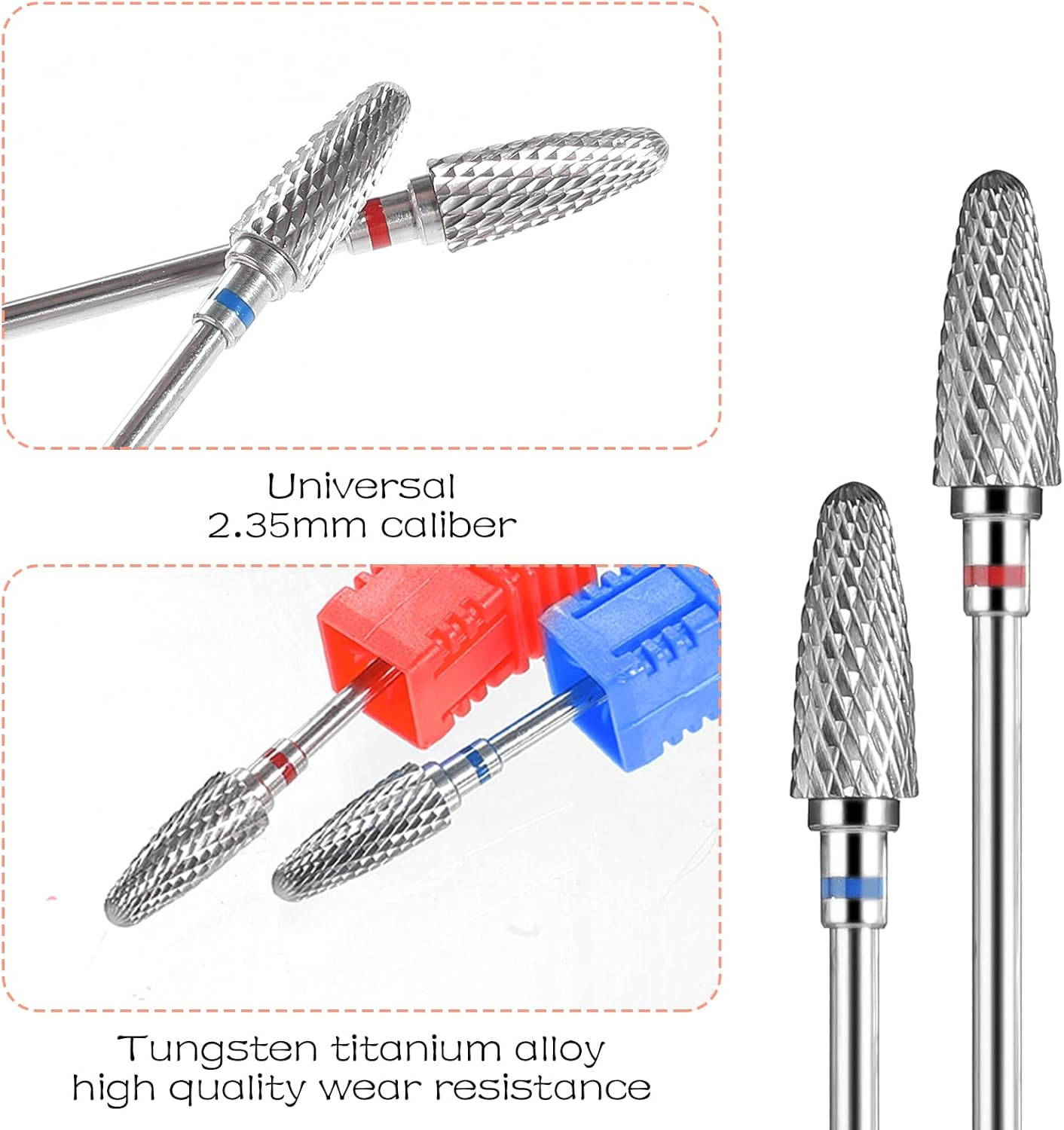 Nail Drill Bits Tech for Nails Set 2 PCS Tips Cuticle Mandrel Professional Flame File Mini Sanding Cord Accessories Gel Remover Professional Nail Drill Bits Set Carbide Ceramic for Tech Gel Remover image number 1
