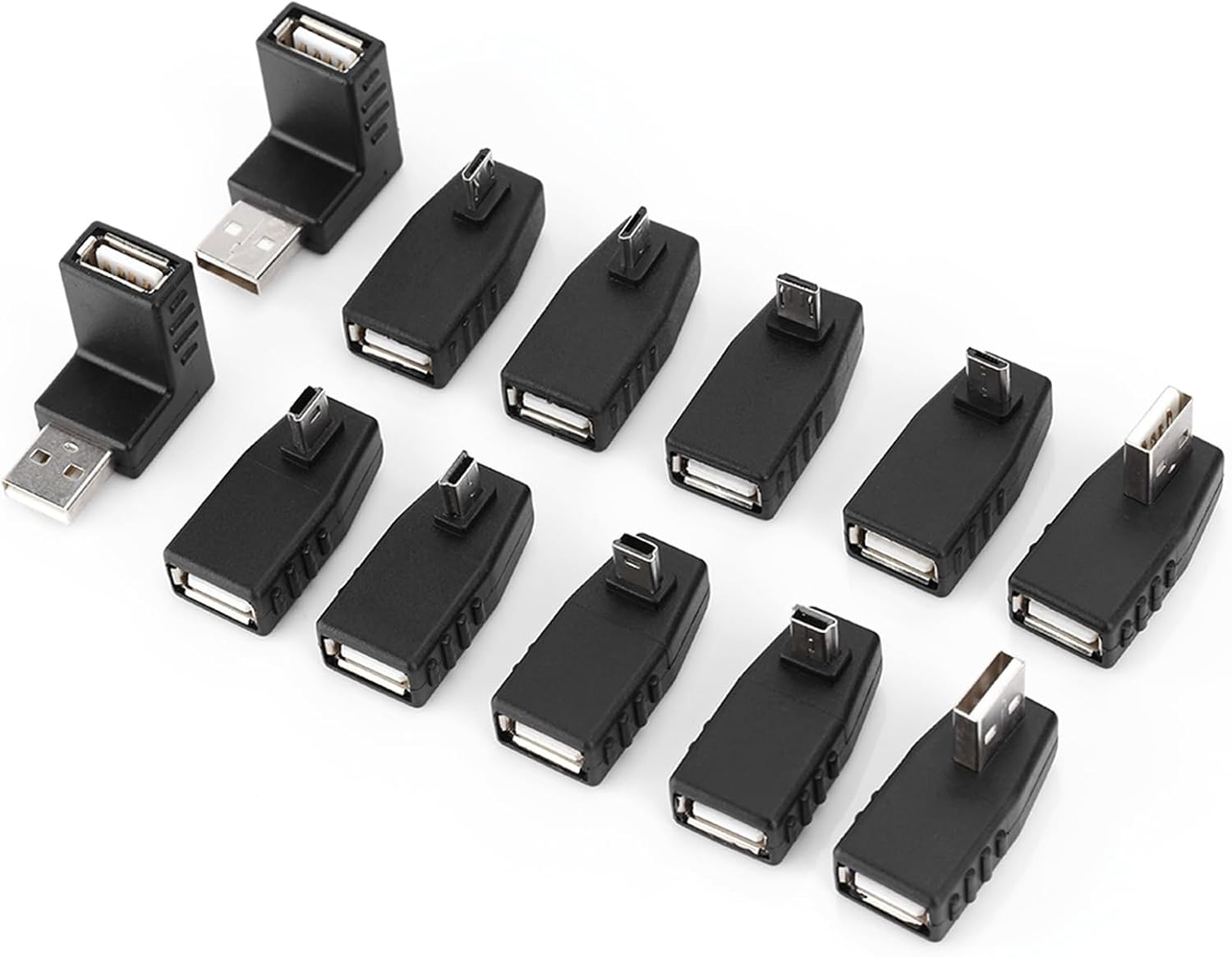 Pack of 40 USB 2.0 Adapters - Angled Mini Micro Type B Male to Female Converters, Durable Connectors for Easy Device Compatibility