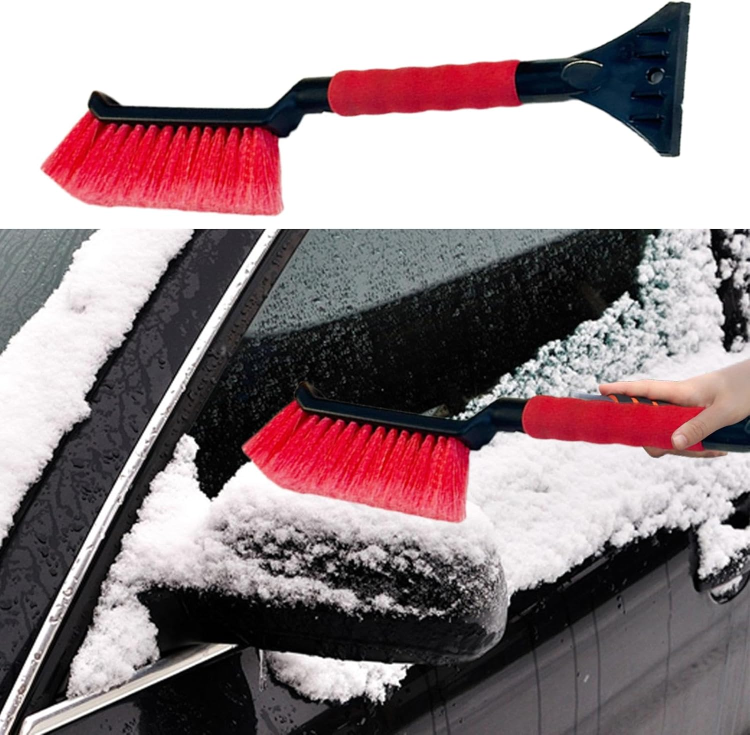 Gihioue Ice Scraper, Car Ice Scraper and Brush, 2-In-1 Ice Scraper and Brush for - Ergonomic Snow with Foam Handle for , Car Winter Cleaning Accessories for Safe Outdoor Driving - Red image number 3