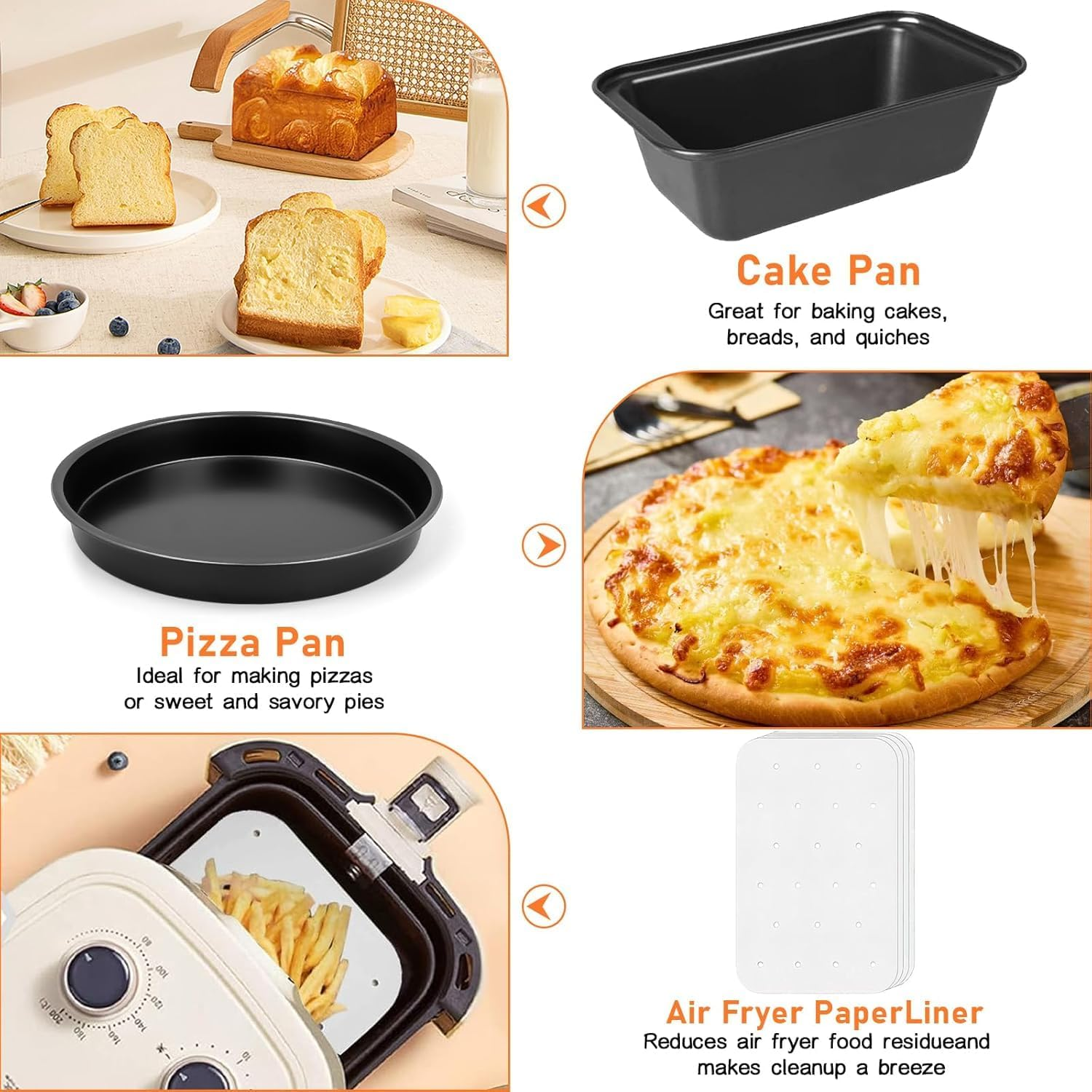 Air Fryer Accessories Set of 9,Dual Basket Fit for Ninja DZ201, DZ401 & Most 8 Qt - 10 Qt and Larger Zone Air Fryer, Include Cake Pizza Pan, Rack & Skewer, 100 Paper Liner (9) image number 1