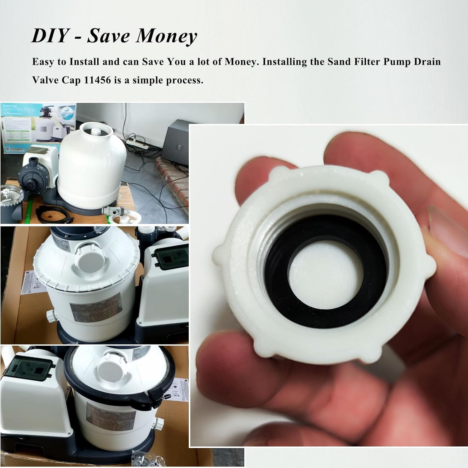 Drain Valve Cap Compatible with Intex Pools 11456 & 11385 Sand Filter Drain Cap with O-Ring for above Ground Pool, Drain Plug Cap for Sand Filter Pumps and Combo Replacement Parts,Sf90110-1,Sf60110-2 image number 4