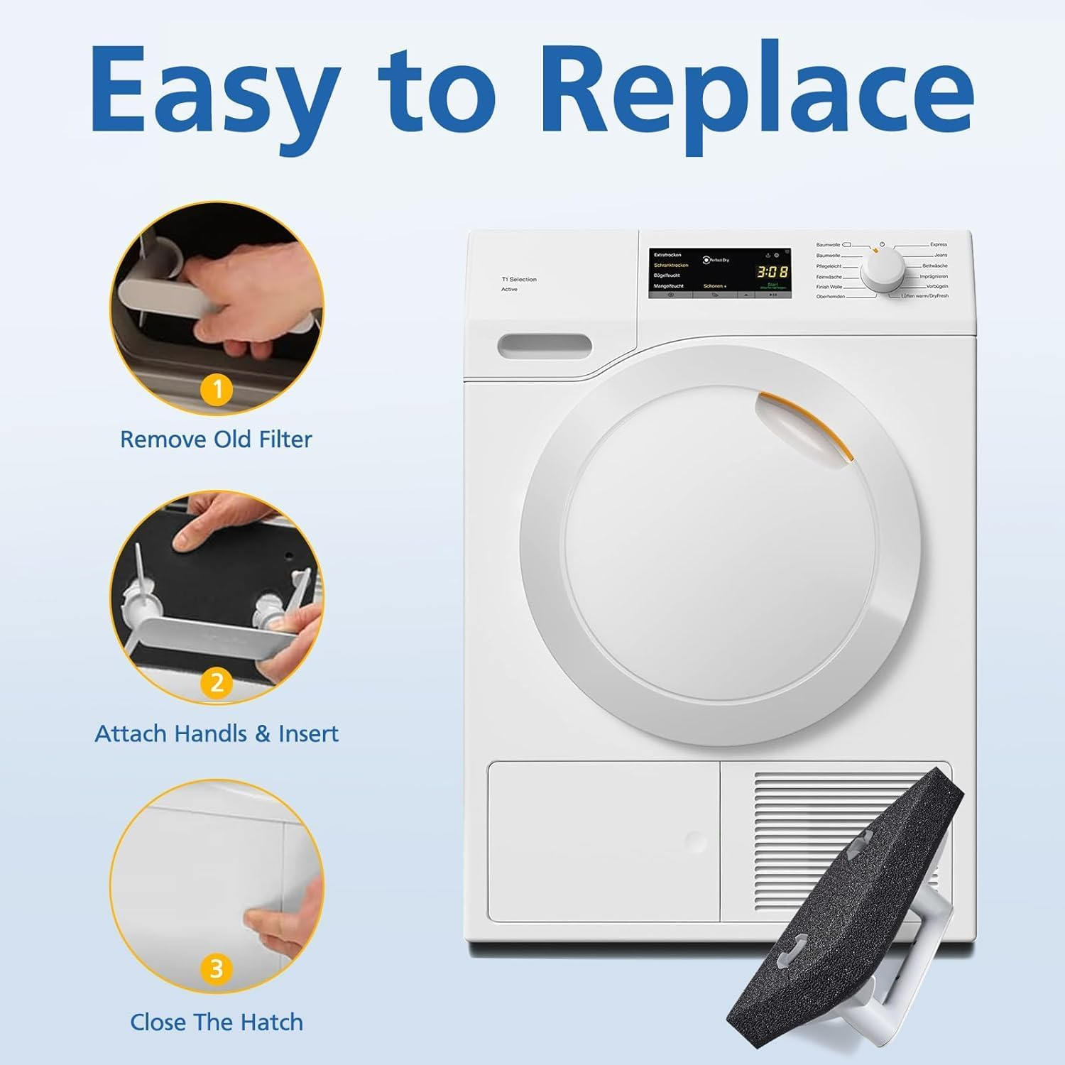 Plinth Filter Replacement for Miele T1 Dryer - 9164761 Heat Pump Tumble Dryer, Toe-Kick Lint Foam Filter Replacement for Miele T1 Dryer image number 2