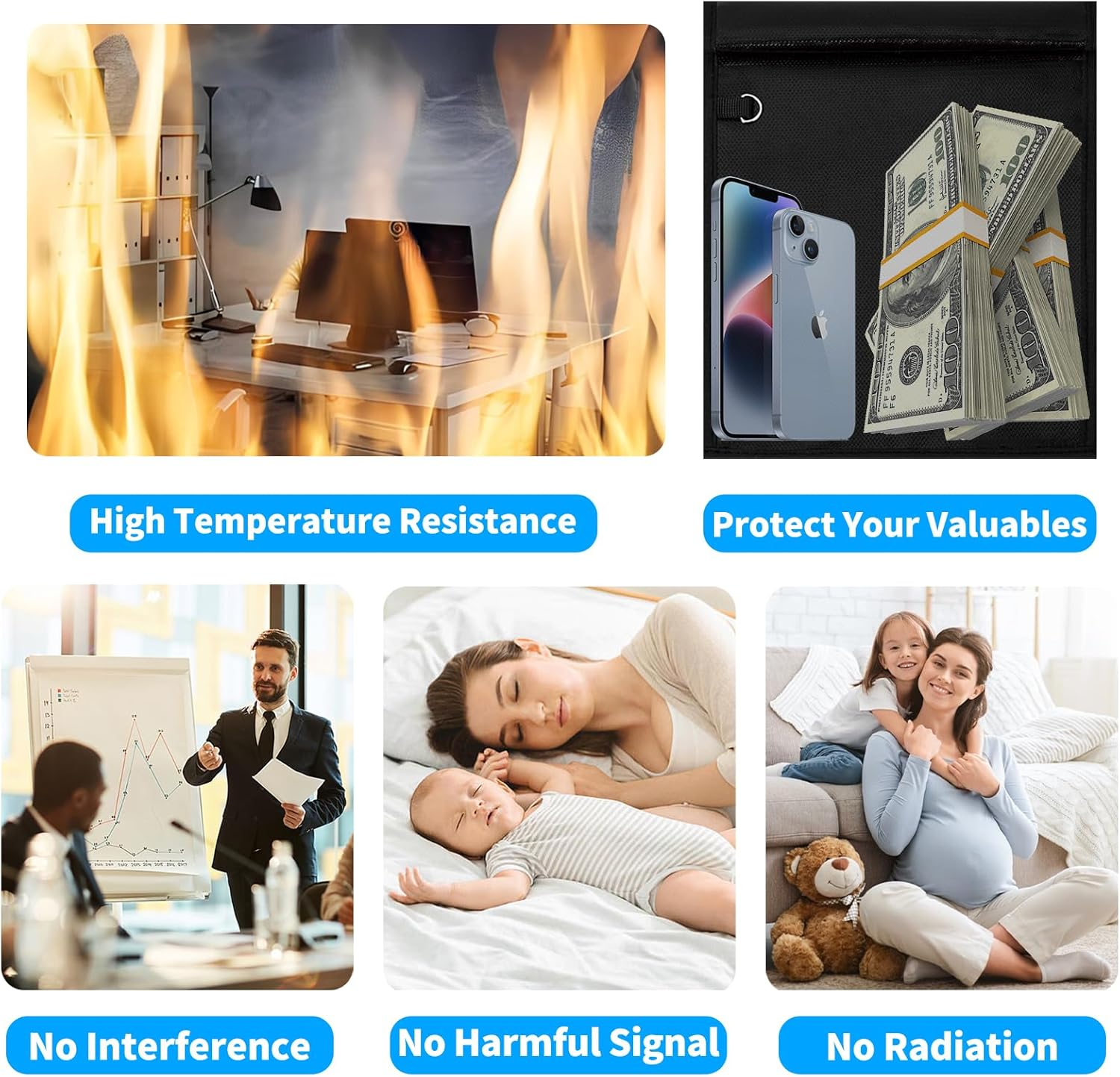 FOVNOT 4 Pack Faraday Bag for Keys - Fireproof Waterproof RFID Signal Blocking Pouch for Documents, Tablets, Phones & Car Keys image number 6