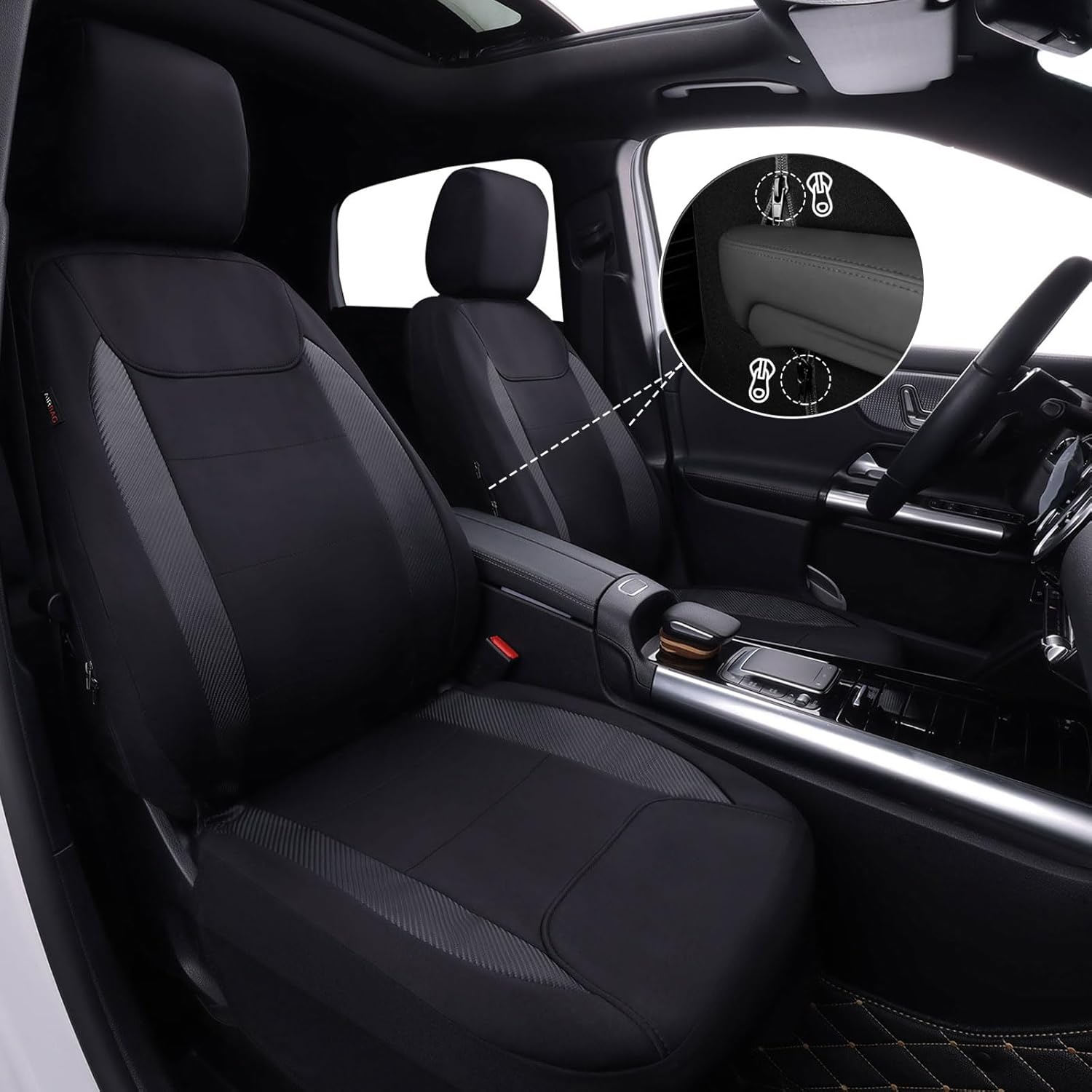 Flying Banner Aquashield Front Car Seat Covers Set Waterproof Water Resistant Arm Rest Shoulder Seatbelt Compatible Truck Protectors Universal Non Slip (Black Neoprene, Front Pair) image number 3