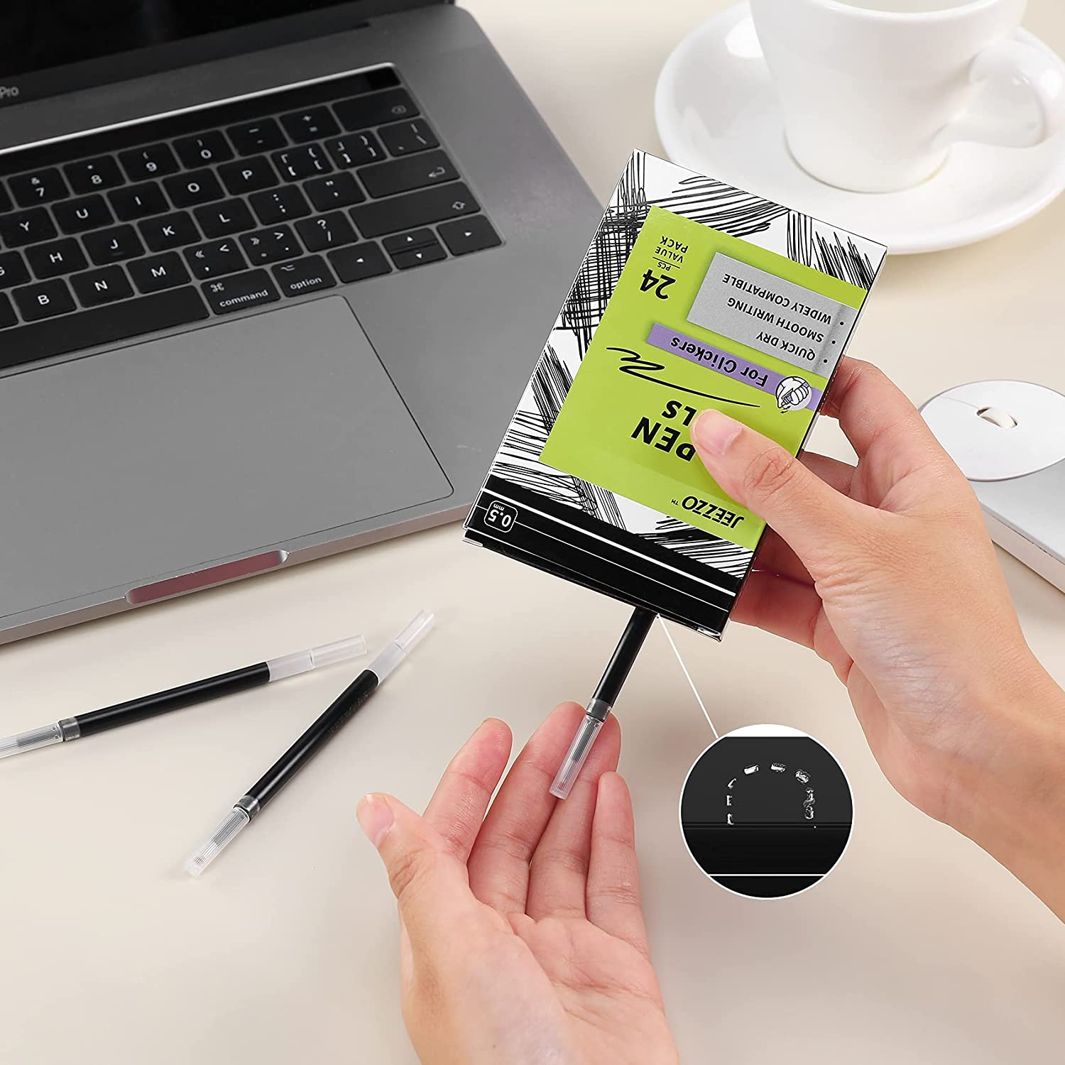 JEEZZO Gel Ink Refills Black Medium Point Compatible with Pilot Pentel Sharpie Uni-Ball Zebra Clickers for Working Drawing and Journaling 24 Pcs image number 3