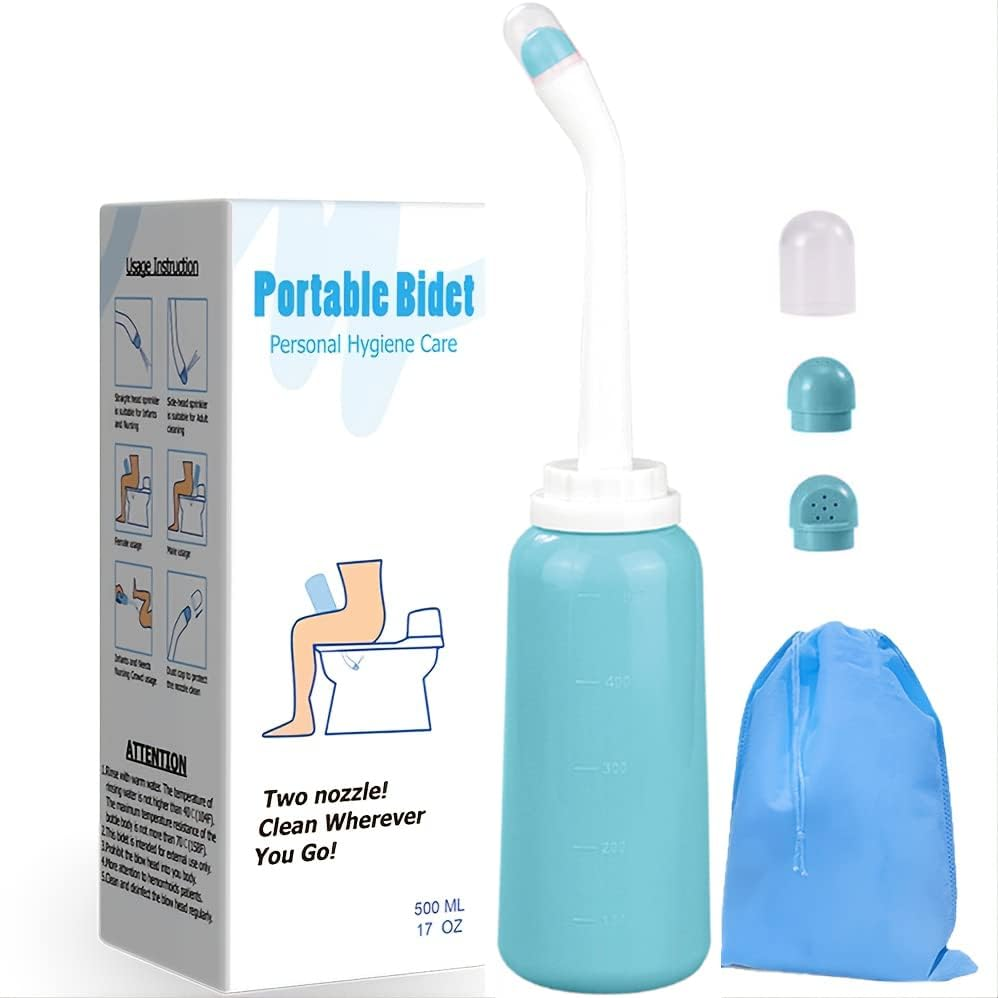 Handheld Personal Bidet Bottle, Bottle for Gentle Postpartum Care and Cleansing, Feminine Care, Perineum 500Ml Portable Travel (Blue) , Resistant to 100Degreec,Bonus Bag, (FXQ-120)