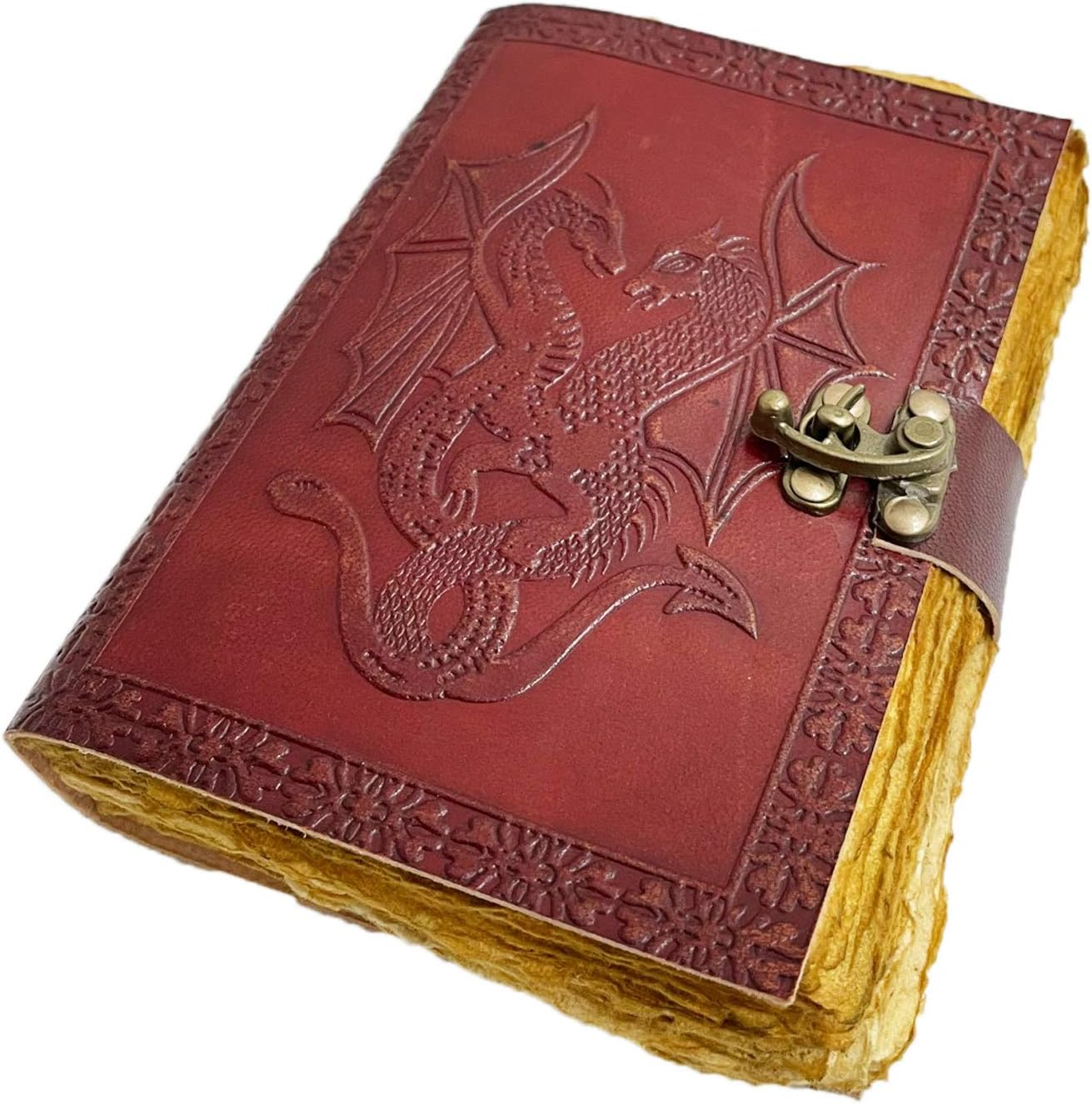 Azuregreen DOUBLE DRAGON Blank Page BOOK Handcrafted Leather Writing Unlined 5 X 7 JOURNAL (Brown)