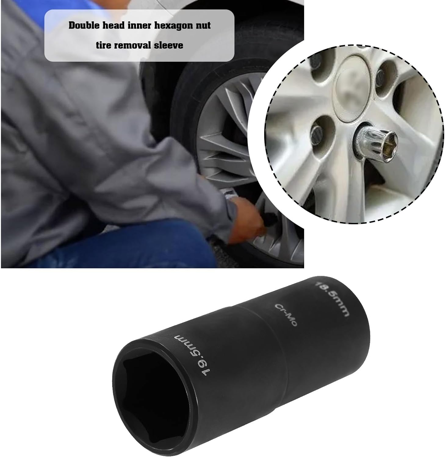 Ecsing Double Ended Wheel Nut Socket Replacement Removal Socket Metal Wheel Nut Cap Impact Socket Accessories for Repairing 63Mm Black image number 3