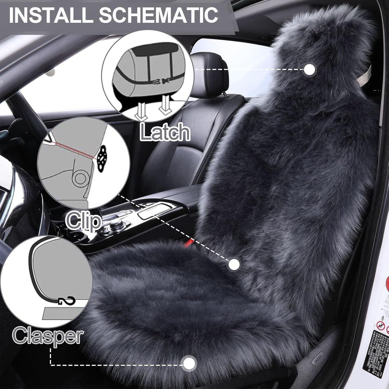 Universal Sheepskin Car Seat Covers, 3Pcs Full Sets, Anti-Slip Long Fluffy Auto Front Seat Covers, Luxury Fur Rear Bench Car Seat Cover, Car Seat Pads Winter Warm Accessories image number 5