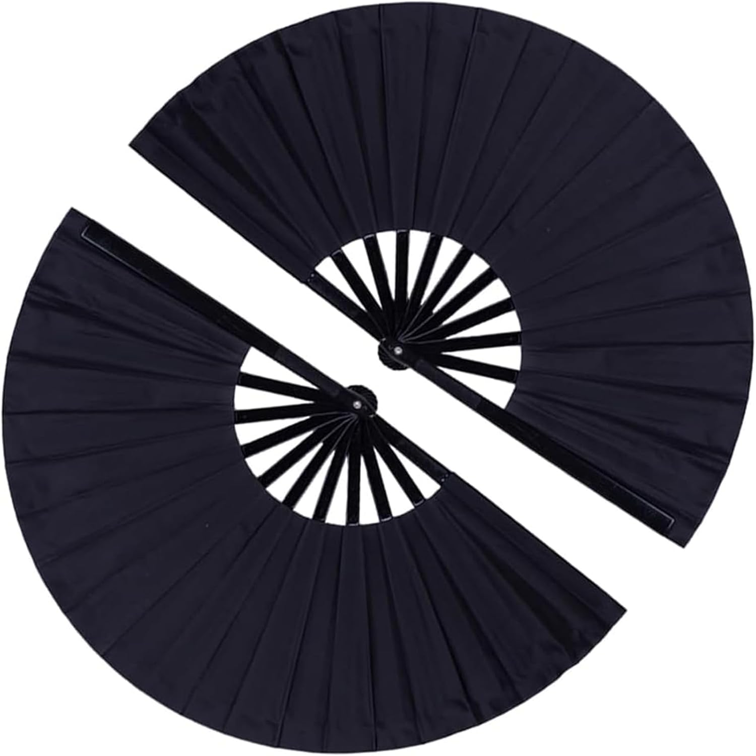 2 Pack Large Folding Hand Fan, Black Chinese Kung Fu Tai Chi Fan, Nylon-Cloth Vintage Retro Fabric Fans Folding Fan for Men and Women Performance, Dance, Decorations, Festival