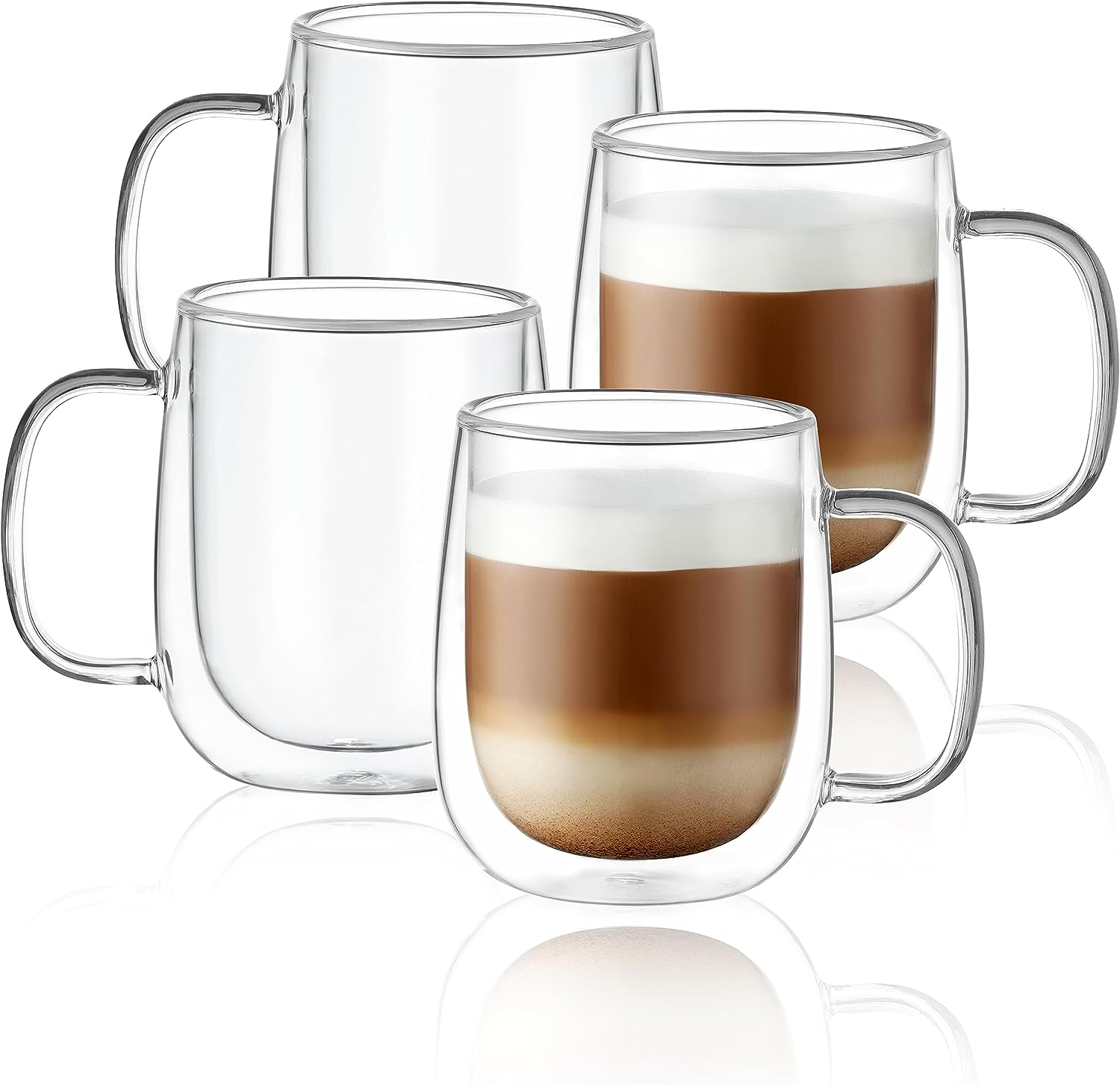 CNGLASS Glass Coffee Mugs (355Ml) 12Oz,Double Wall Insulated Mug Set with Handle,Clear Glass Espresso Mugs for Latte,Cappuccino,Tea Bag,Hot and Cold Beverages,Set of 2