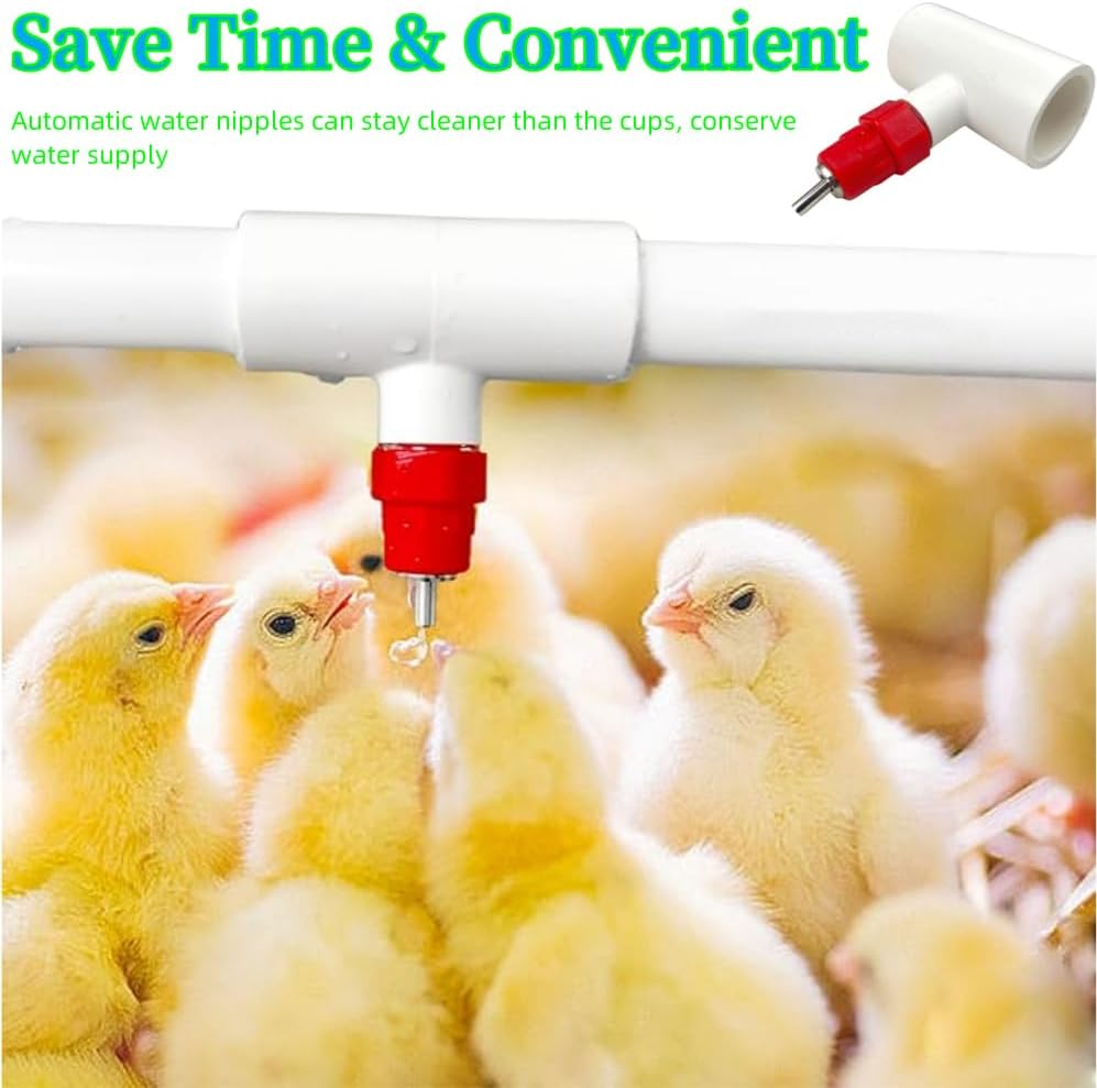 10 Pack Chicken Waterer Nipples & PVC Tee Fittings for 1/2" PVC Piping,Horizontal Poultry Nipples & Tees,Diy Chicken Watering System, Automatic Poulrty Drinking for Chicken,Geese,Rabbits,Ducks,Quail image number 3