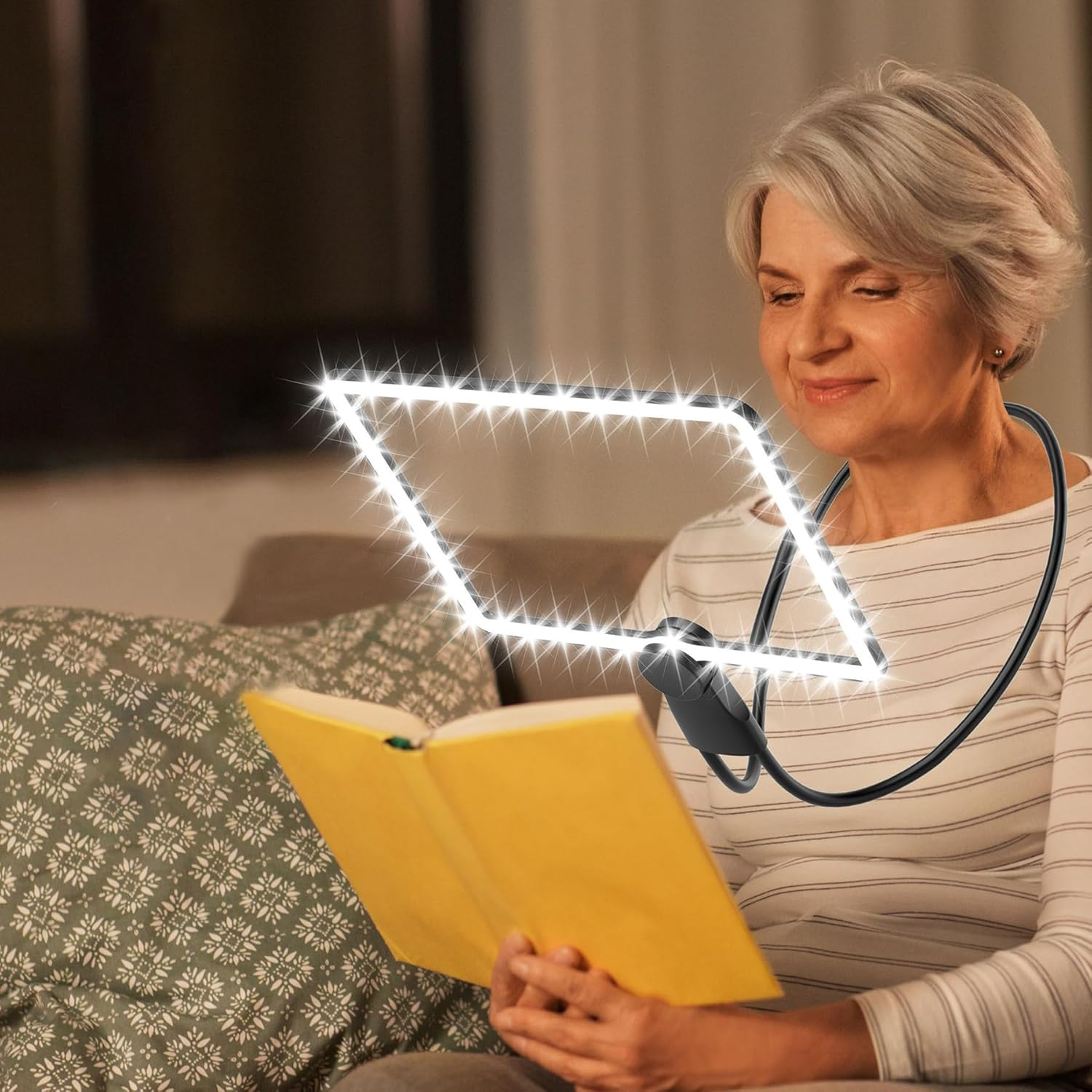 Hands Free Magnifying Glass with Light, 5X Magnifying Glasses for Reading, 48 Leds Lighted Magnifiers, Large Full Page Magnifier for Seniors Low Vision Close Work image number 4