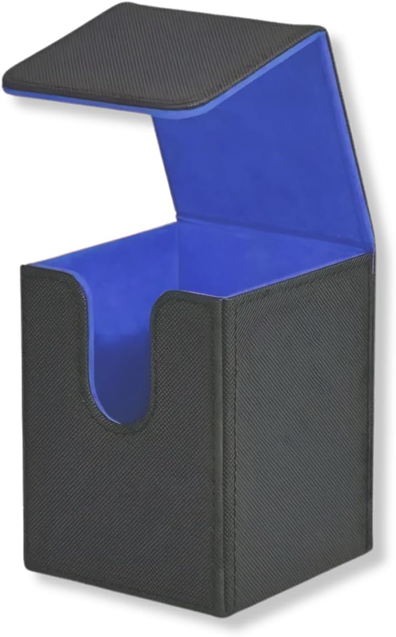 Premium Trading Card Case &ndash; Fits 100+ Sleeved Cards, Secure Hard Shell Deck Box for Collectible Cards, Compatible with MTG, TCG, and More (Black-Blue)