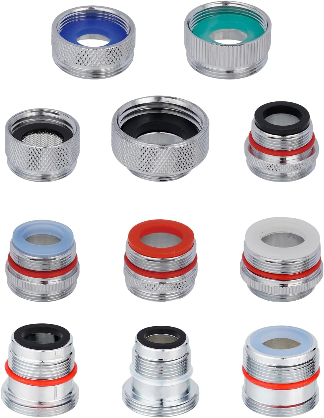 Hibbent 11 Pieces Faucet Adapter Kit, Kitchen Sink Brass Aerator Adapter Set, Male Female Sink Faucet Adapter Connecting Style Faucets, Standard Hose, Chrome Finished image number 4