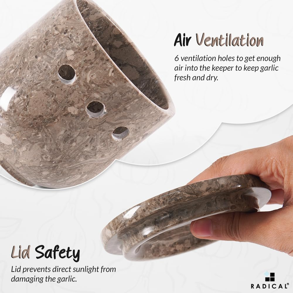 Radicaln Marble Garlic Keeper Oceanic 4.5" Inches Handmade Garlic Holder Countertop Ideal Garlics Saver & Keeper, Onion and Garlics Storage - Oceanic image number 6