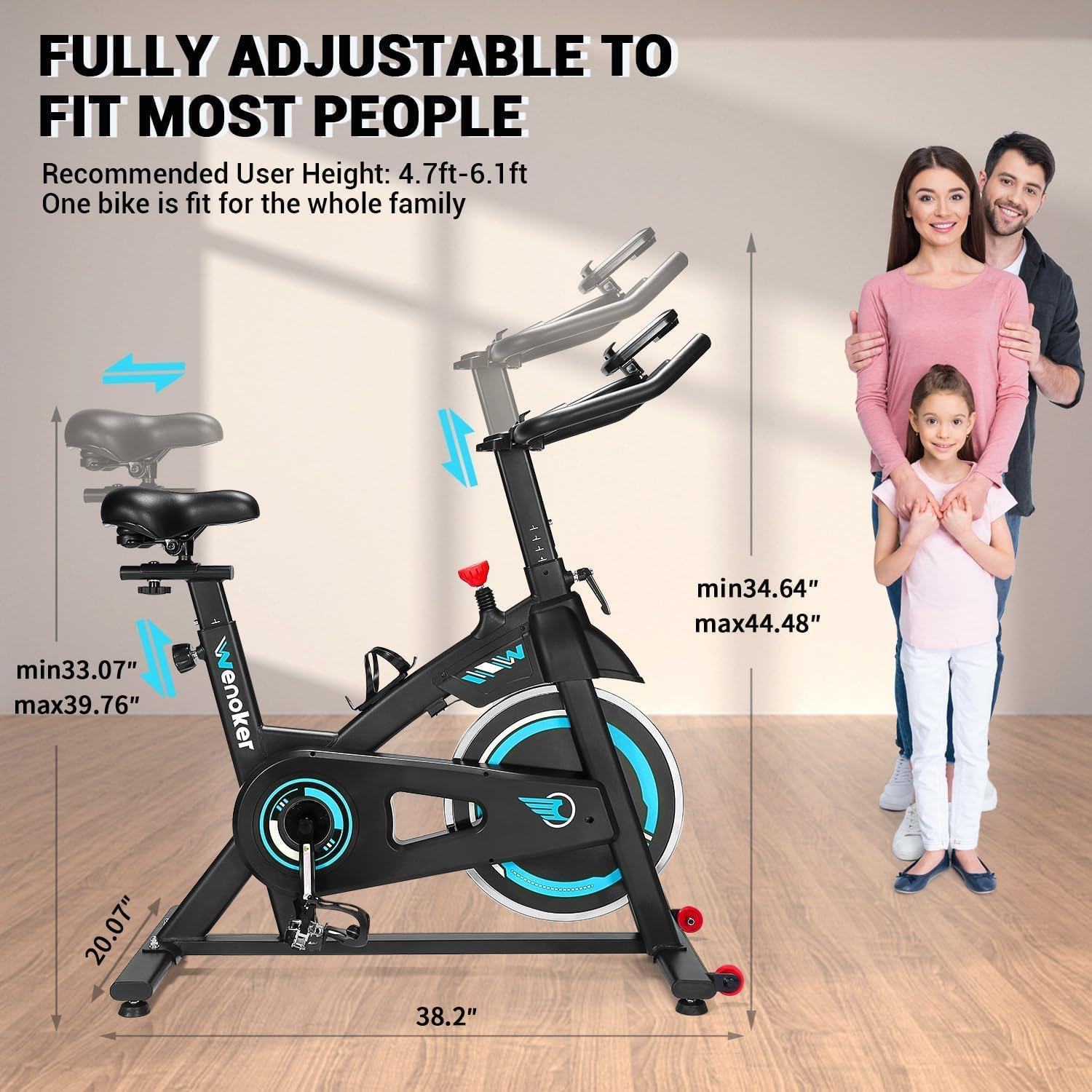 Exercise Bike, WENOKER Stationary Bike for Home, Indoor Bike with Silent Belt Drive, Heavy Flywheel, Comfortable Seat Cushion and Upgraded Digital Display image number 4