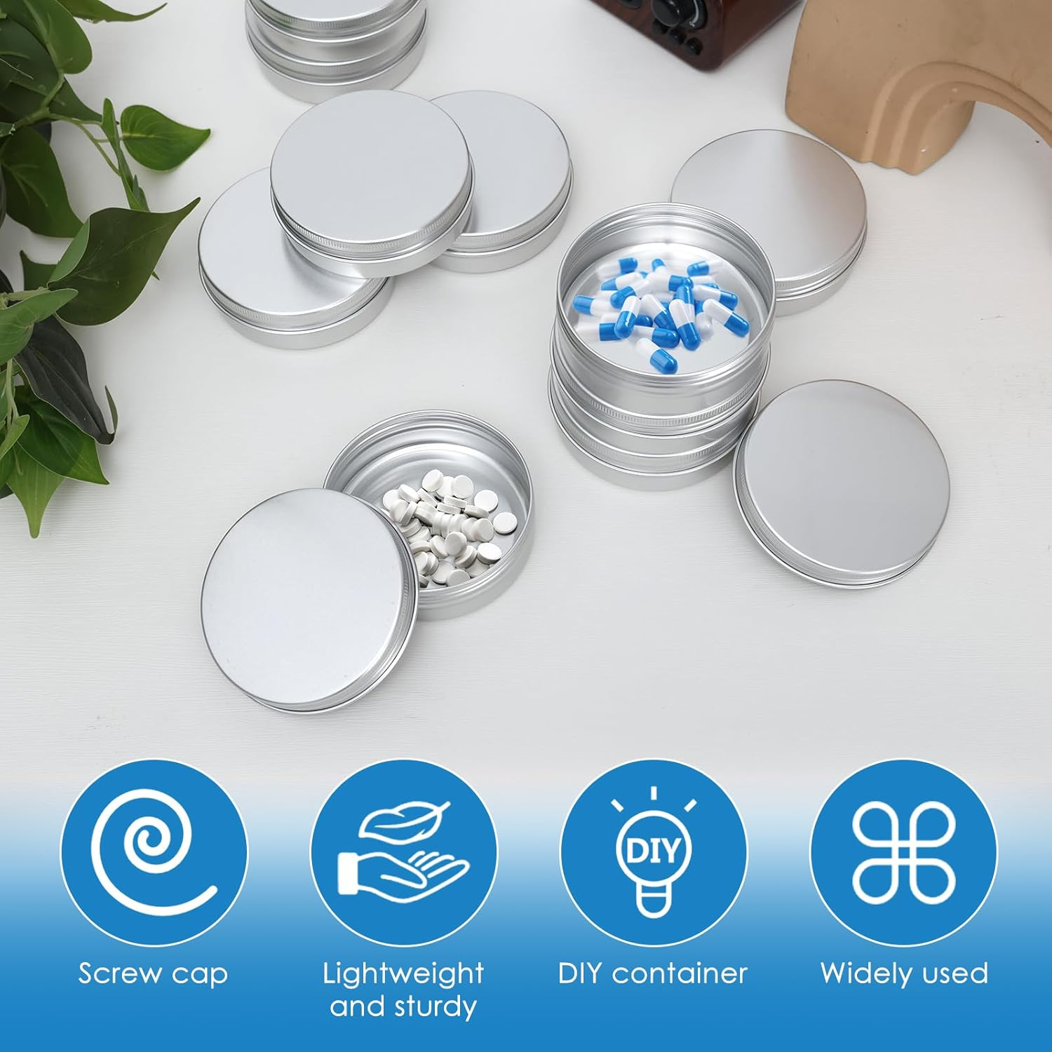 Awobepl 50 Pack 100Ml Aluminum Tin Jars with Airtight Screw Lids - Food Grade Reusable Containers for Cosmetics, Candies, Crafts & Coins image number 2