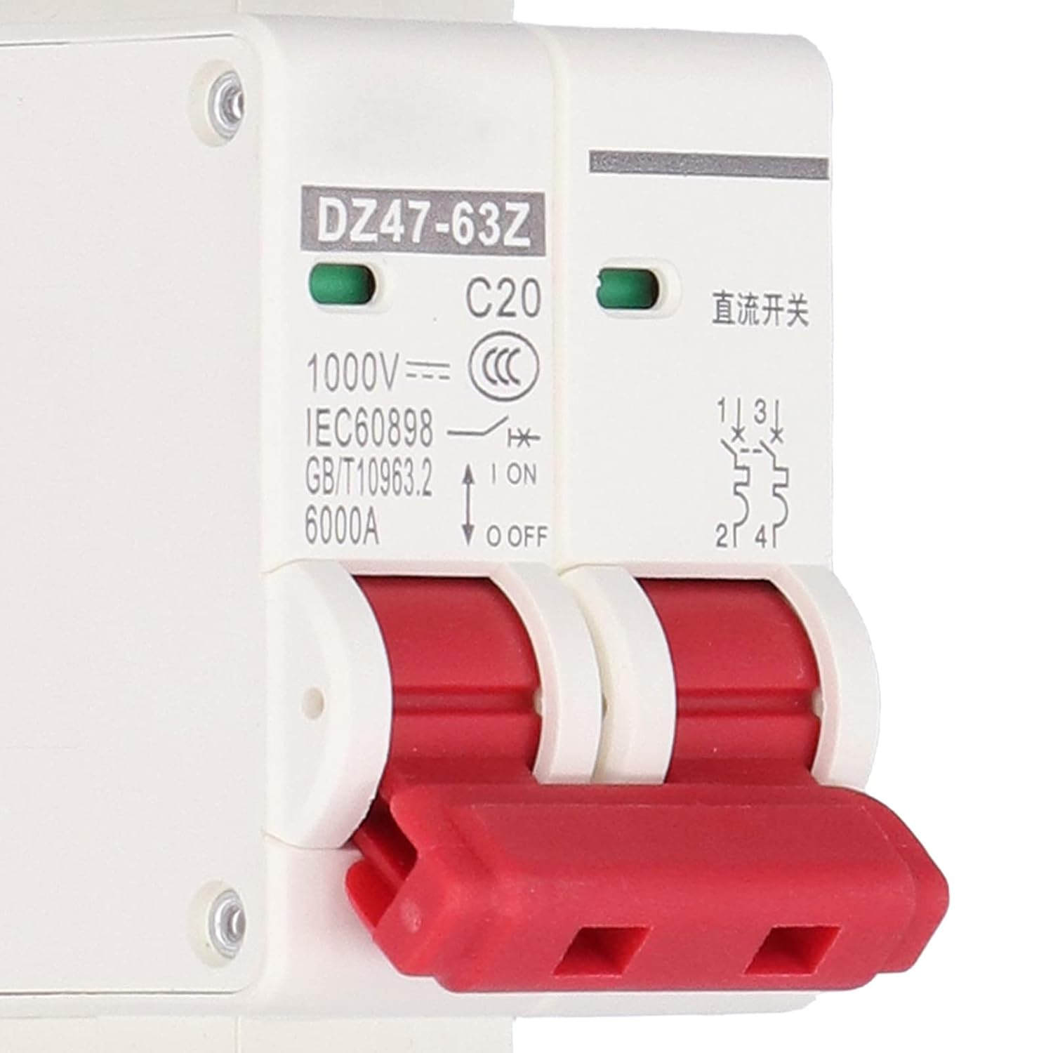 DC Miniature Circuit Breaker, Din Rail Mount Disconnect Switch Low Voltage Breaker Protector Thermal Magnetic Trip 2 Pole 1000V 20 Amp Isolator Suitable for Solar Panels Grid System image number 1