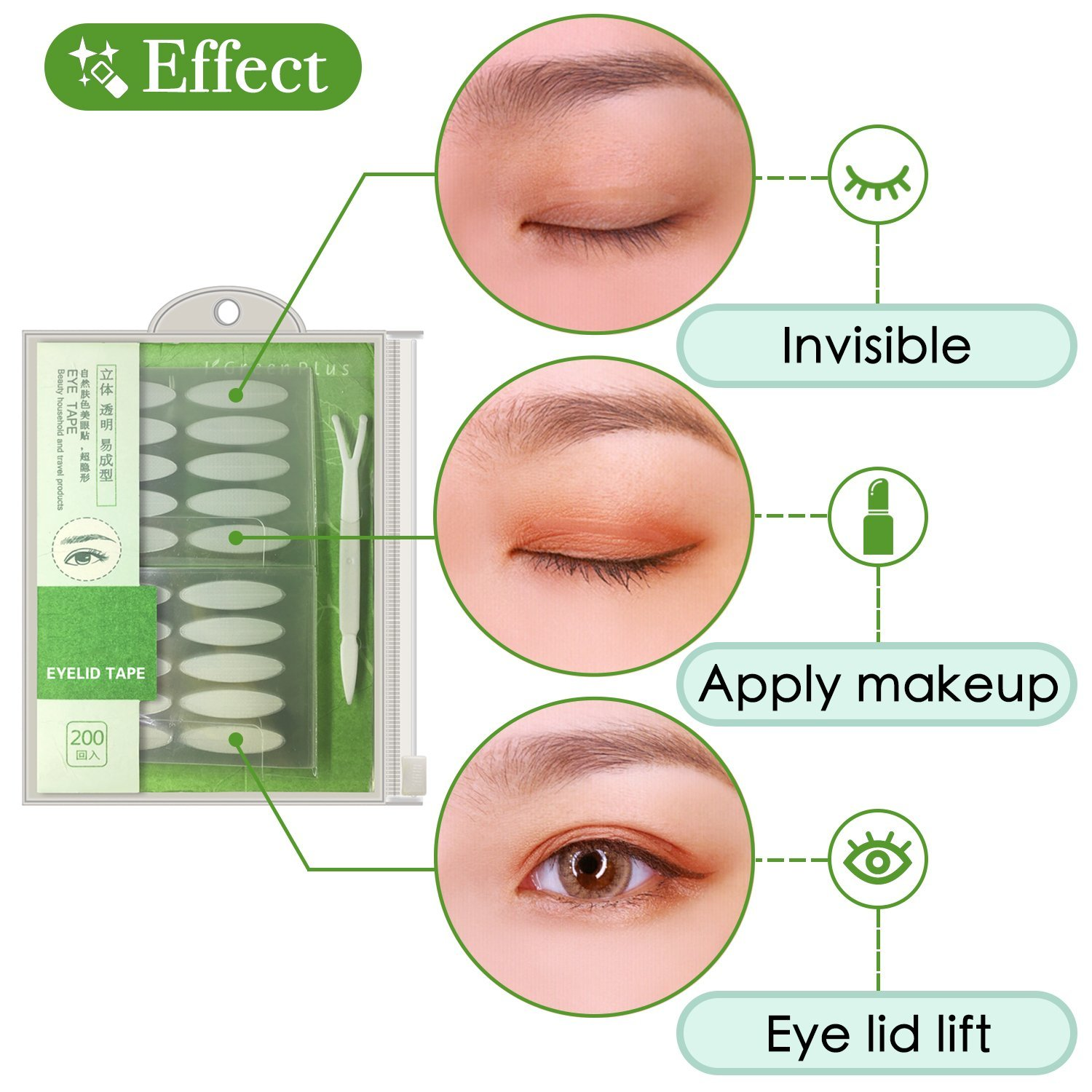 200 Pairs Natural Invisible One Side Eyelid Tape Stickers Waterproof Breathable Self-Adhesive Eyelid Lift Strip, Instant Eye Lift without Surgery, Perfect for Uneven Droopy Hooded Eyelids image number 6