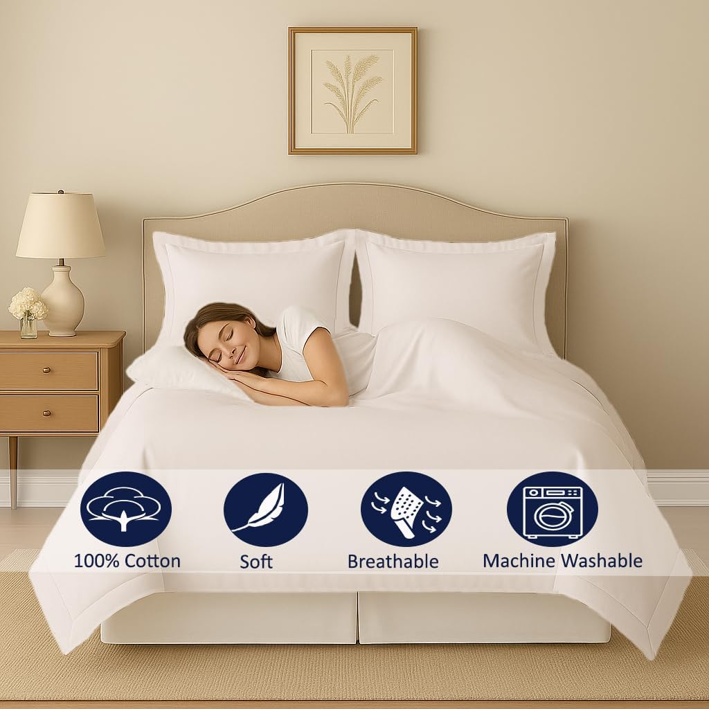 Ebeddy Linens Egyptian Cotton Super King plus 120X120 Size White Duvet Cover Set with Zipper Closer & 7 Corner Ties Soft Cozy 1 Comforter Cover and 2 Pillow Shams Durable Stitch, White Solid image number 1