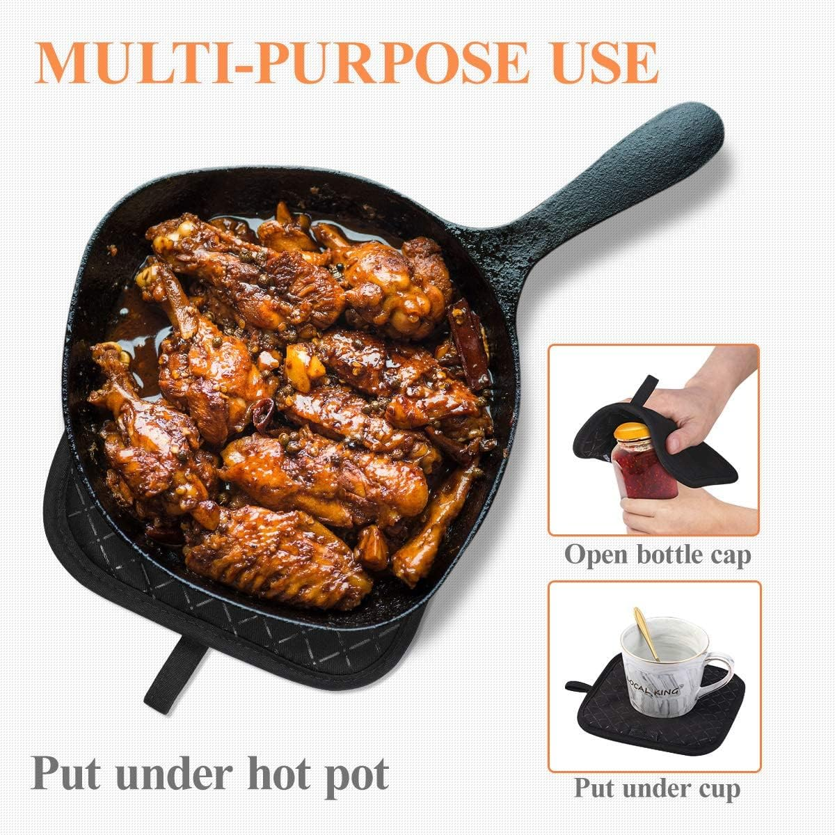 Oven Mitts and Pot Holders 4Pcs Set, Kitchen Oven Glove High Heat Resistant Extra Long Oven Mitts and Potholder with Non-Slip Silicone Surface for Cooking, Baking image number 3