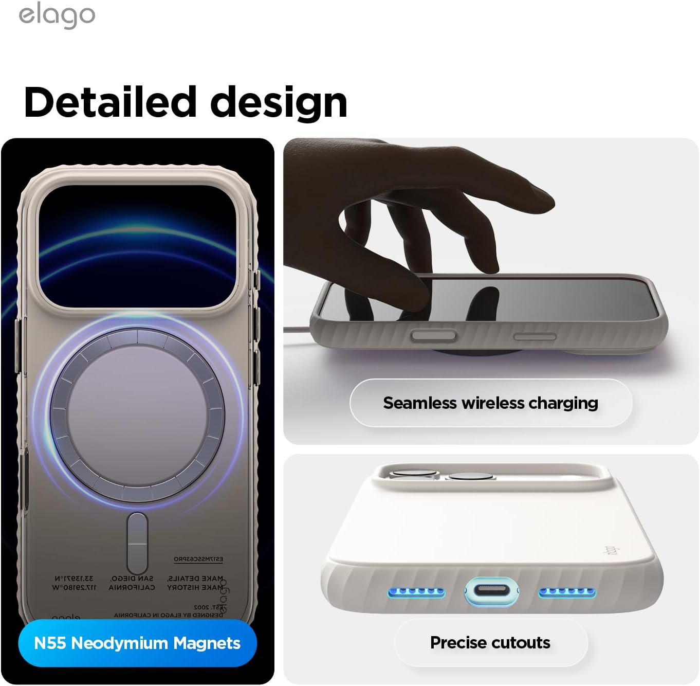 Elago Magnetic Ridge Case Compatible with Iphone 17 Pro Max Cover 6.9", Premium Magnetic Silicone Case - Compatible with Magsafe, Liquid Silicone Material, Protective, Shockproof, Slim (Stone) image number 3