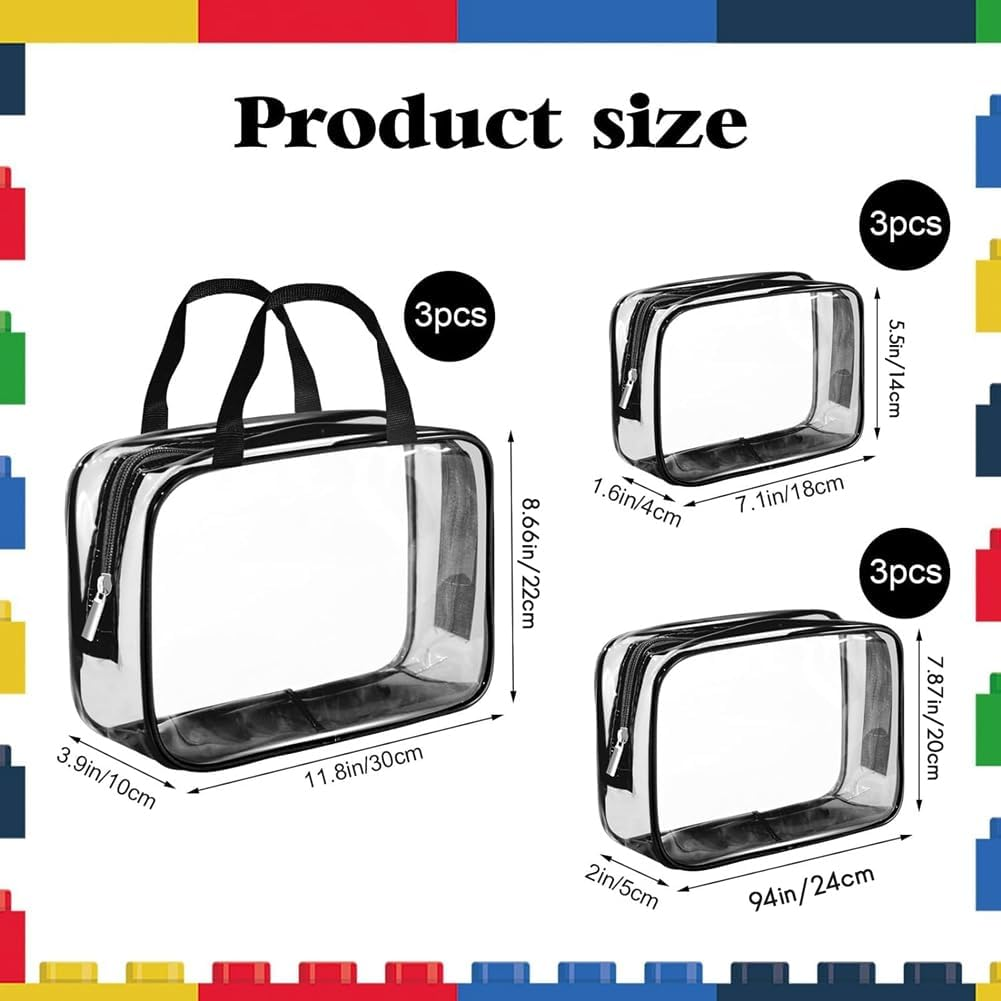 9 Packs Clear PVC Toy Storage Bags Toiletry Bags Waterproof Kids Zippered Toy Organizing Bags for Building Blocks image number 4