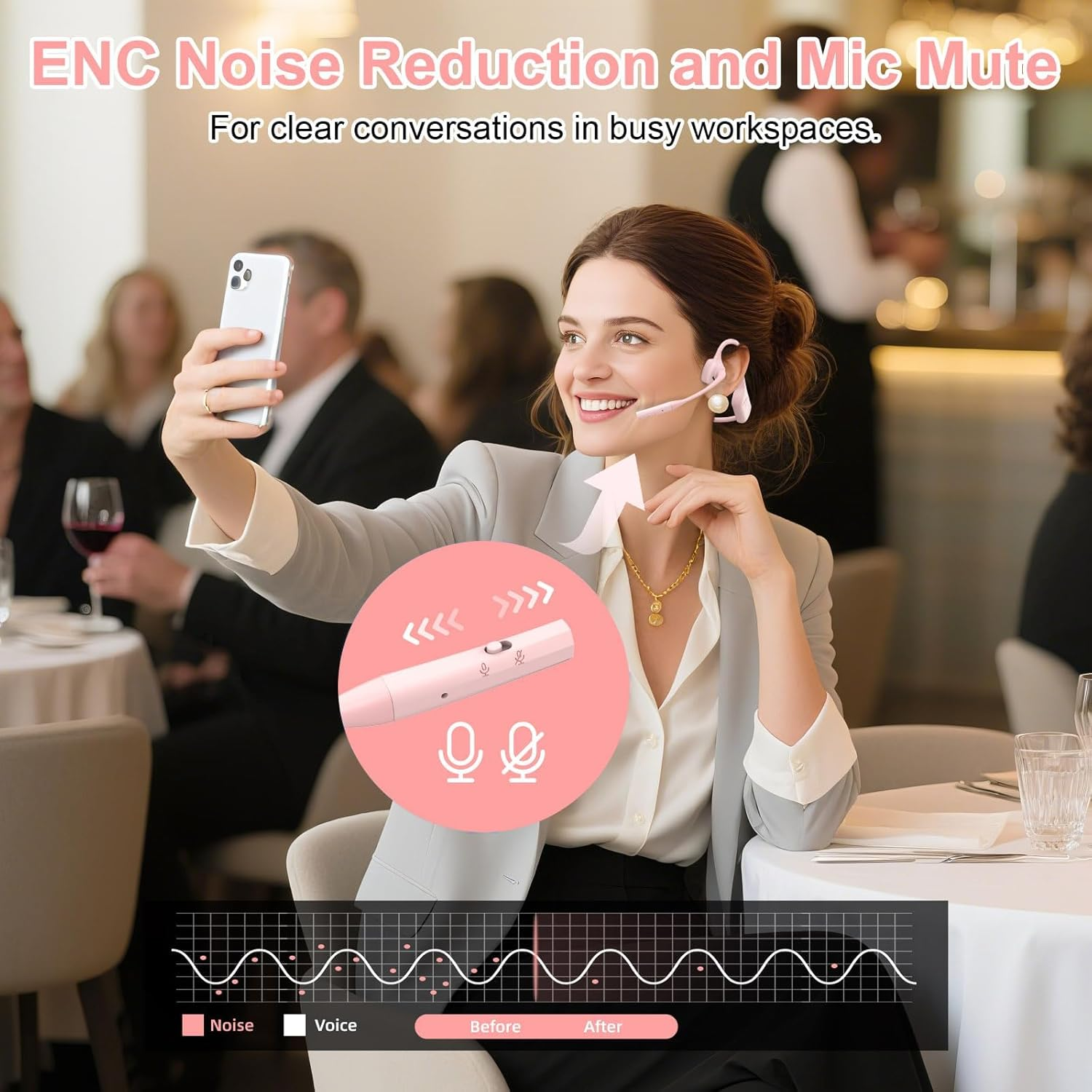 ZIOCOM Open Ear Headphones with Mic, Aptx-Ll Wireless Headset Mute Button, for Driving, Phone Call, Office-Not Bone Conduction(Pink) image number 3