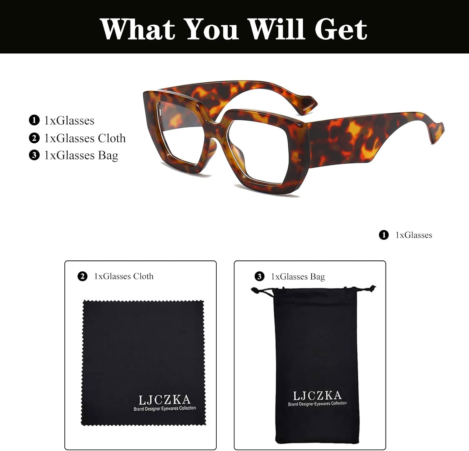 LJCZKA Oversized Square Blue Light Glasses Women Men Thick Frame Computer Glasses anti Eye-Fatigue for Reading, Texting & Gaming image number 1