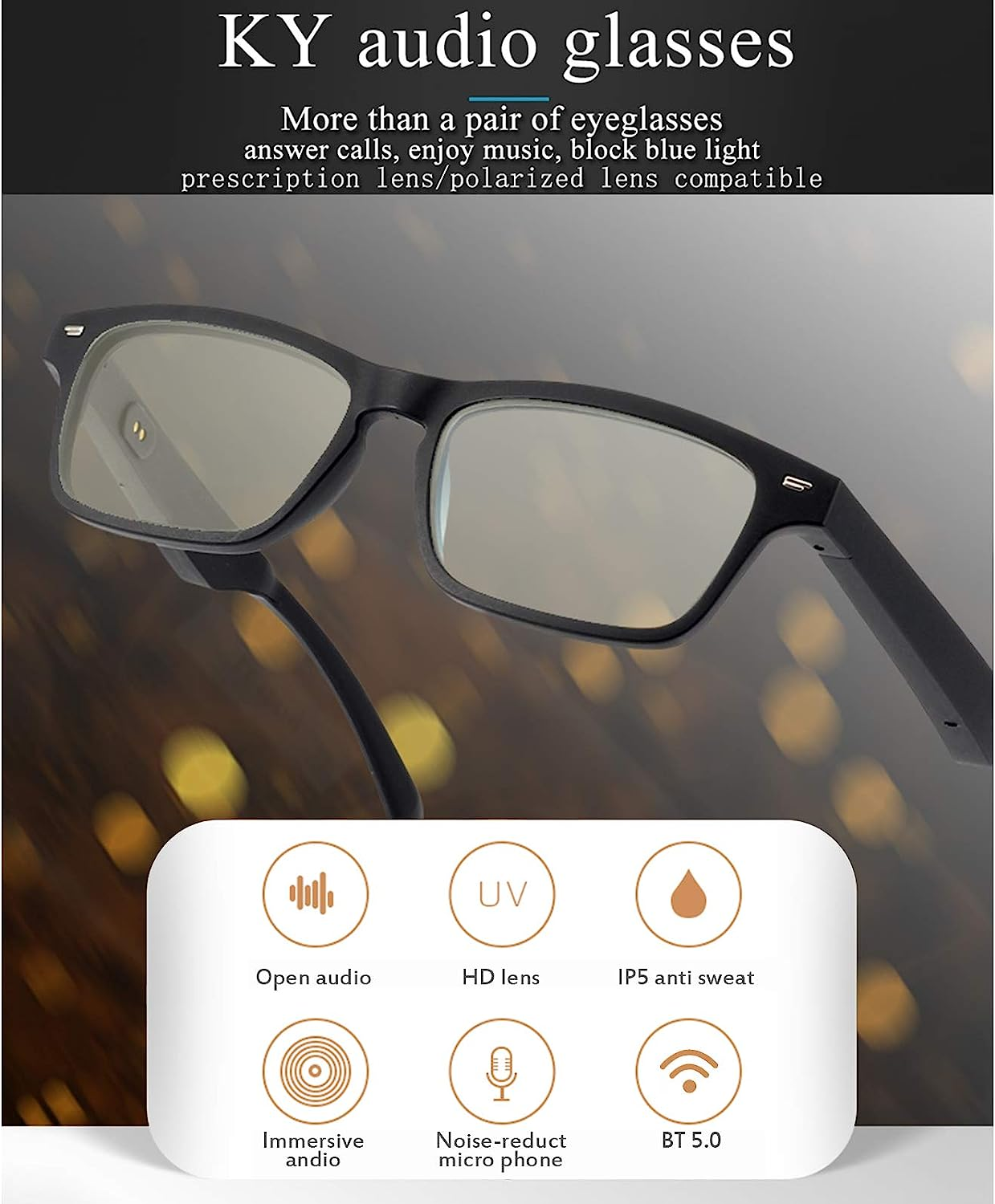 Smart Audio Glasses,Smart Audio Glasses Wirelessly BT Music Glasses Music & Hands-Free Calling Polarized Eyeglasses Frame with Microphone for Men Women image number 1