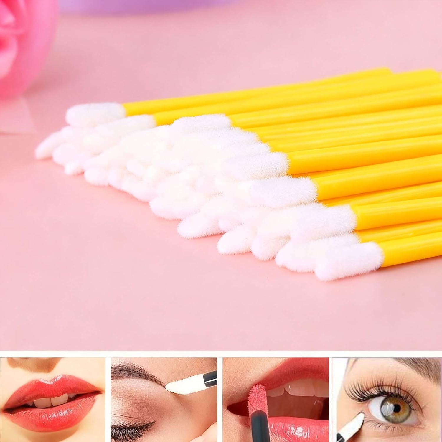 Pack of 400 Lip Brushes, Betterjonny Make-Up Lipstick Brush, Lip Gloss, Concealer Brush, Lipstick Stick Applicator, Lip Applicator Tool for Perfect Lip Makeup (Yellow) image number 6