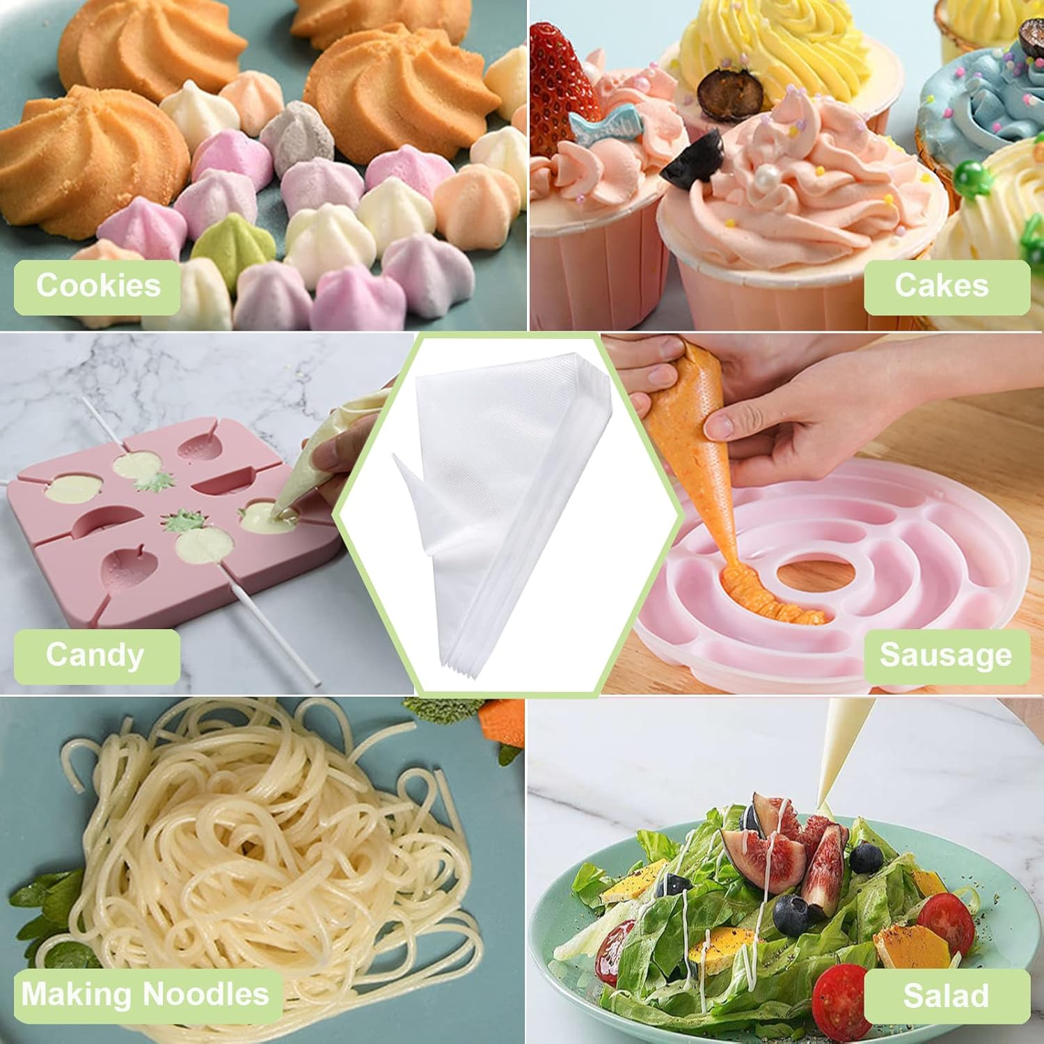 Makmeng 120Pcs Tipless Piping Bags, 100Pcs 12Inch Disposable Pastry Bags for Royal Icing Cookies Decorating - Icing Frosting Bags and Tips Set with 10 Bags Ties, 3 Cookie Cutters & 2 Scriber Needle image number 1