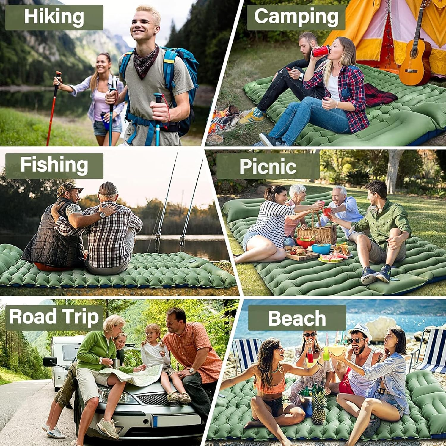 Double Sleeping Pad, Ultra-Thick Self Inflating 2 Person with Pillow Built-In Foot Pump Camping Sleeping Mat for Backpacking, Hiking, Traveling, Tent, Portable Camping Mat image number 3