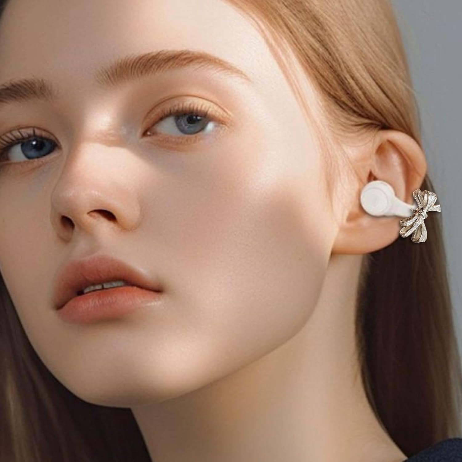 Open Ear Buds Rhinestone | Clip on Earphone Bow-Shaped Rhinestone,Open-Ear Earphone Decoration Jewelry for Traveling Friend Daughter Home - Bow image number 6
