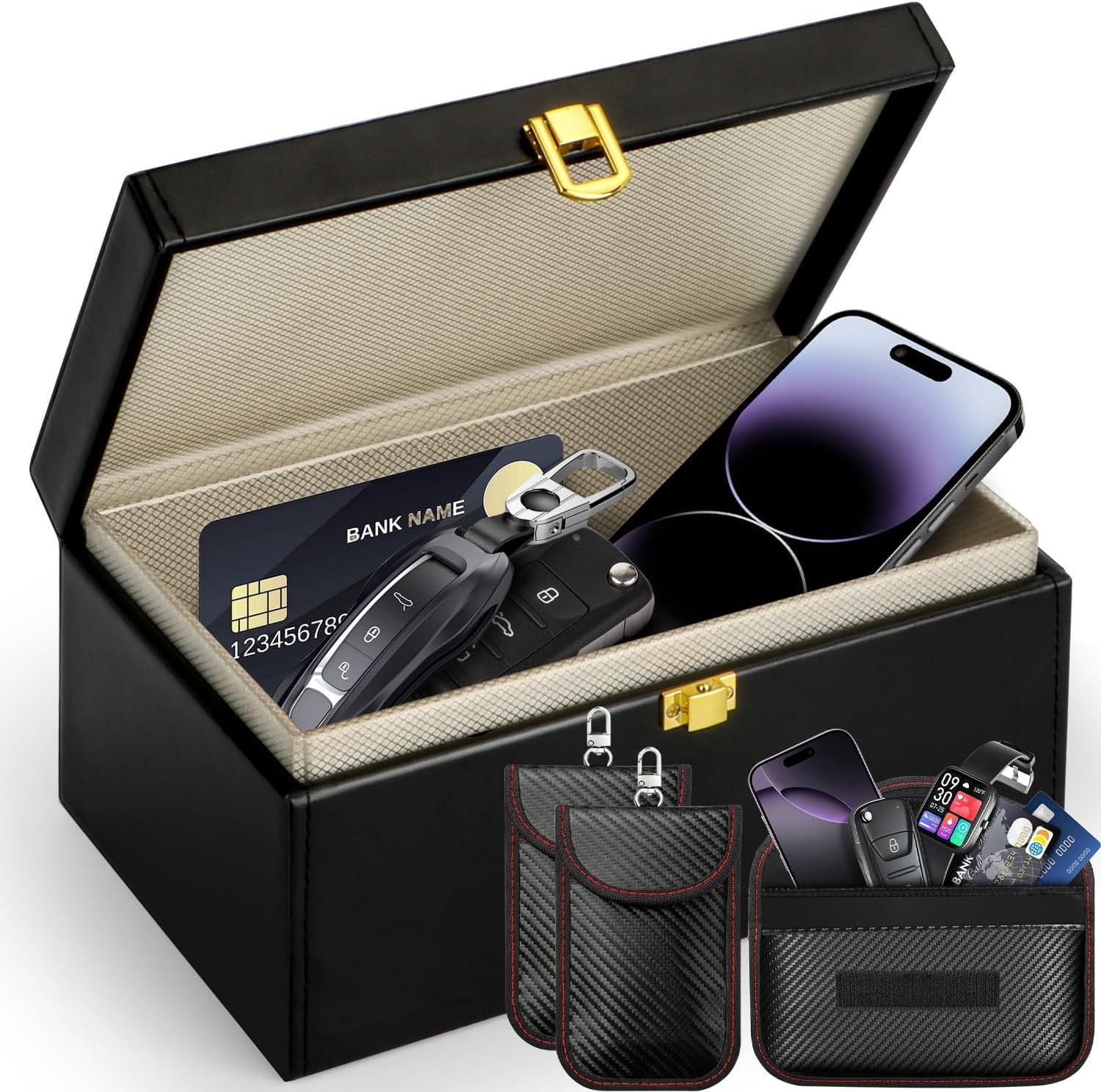 Faraday Box with 3 Pack Faraday Pouches, for Car Keys, Large Faraday Box Key Safe Protector, RFID Signal Blocking Pouch, Anti-Theft Signal Blocking Cages, Remote Entry Keyless image number 4