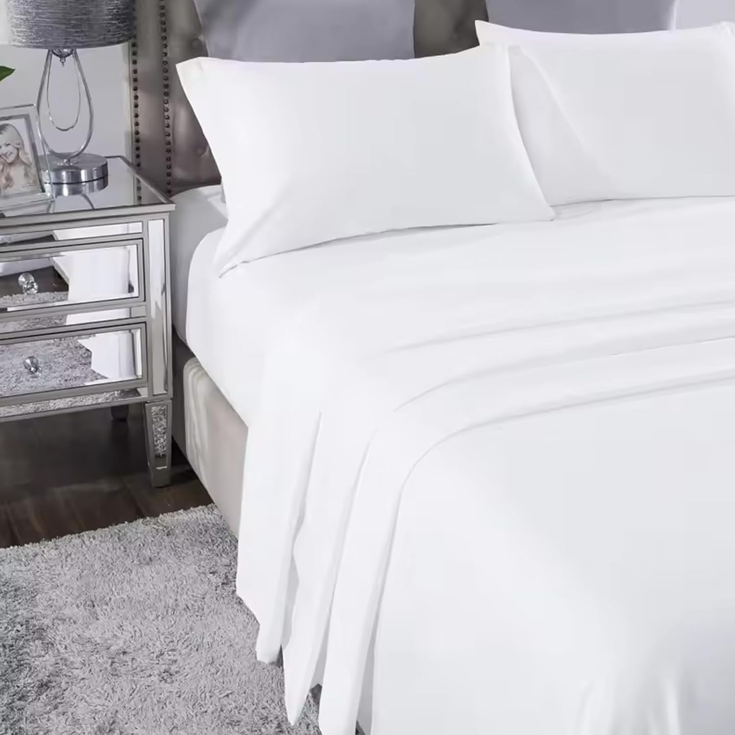 Queen Size Sheet Set, 4Pcs Extra Soft Breathable Cooling Bed Sheet Set with Deep Pockets & Wrinkle Free, Ultra Soft Hotel Luxury Bedding Sheets & Pillowcases(White)