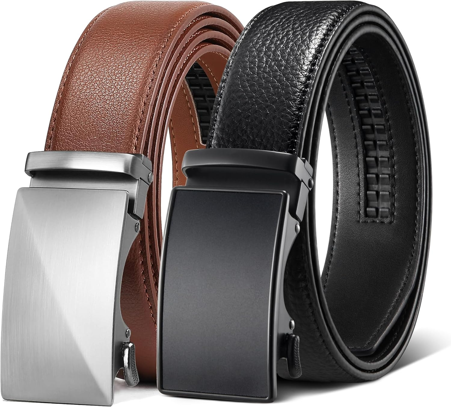 Zitahli Mens Belt Leather 2 Pack - Ratchet Belt for Men Dress Pant Shirt Oxfords,Micro Adjustable Brown Belt,Trim to Fit image number 4