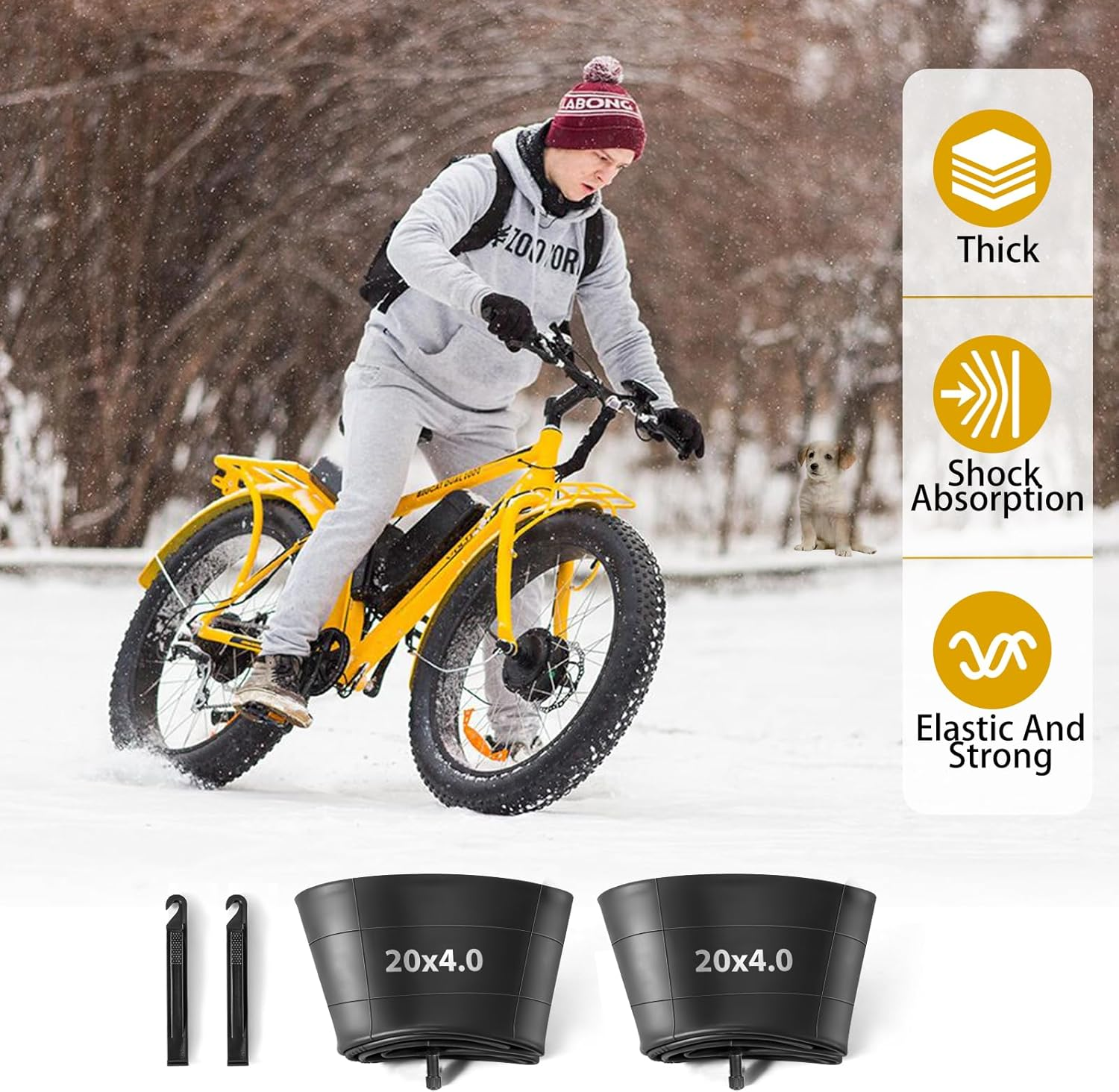 2 Pack 20 X 4.0 Fat Tire Tube Schrader Valve, Puncture Proof Bike Tubes for 20 X 4 Bicycle Tire, Butyl Rubber Inner Tube for Ebike/Electric Bike/Mountain Bike image number 3