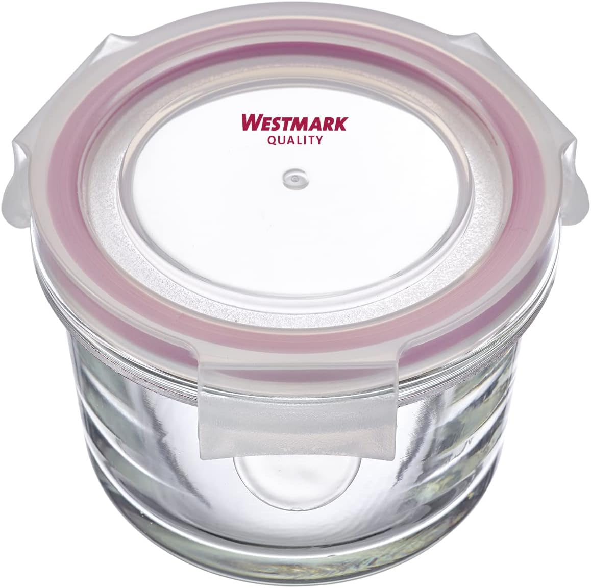 Westmark Set of 2 Glass Food Storage Containers with Clip Lid, Round, Capacity: 150 Ml, Freezer, Microwave and Oven Safe, Glass/Silicone/Plastic, Transparent/Red, 233122E3 image number 1