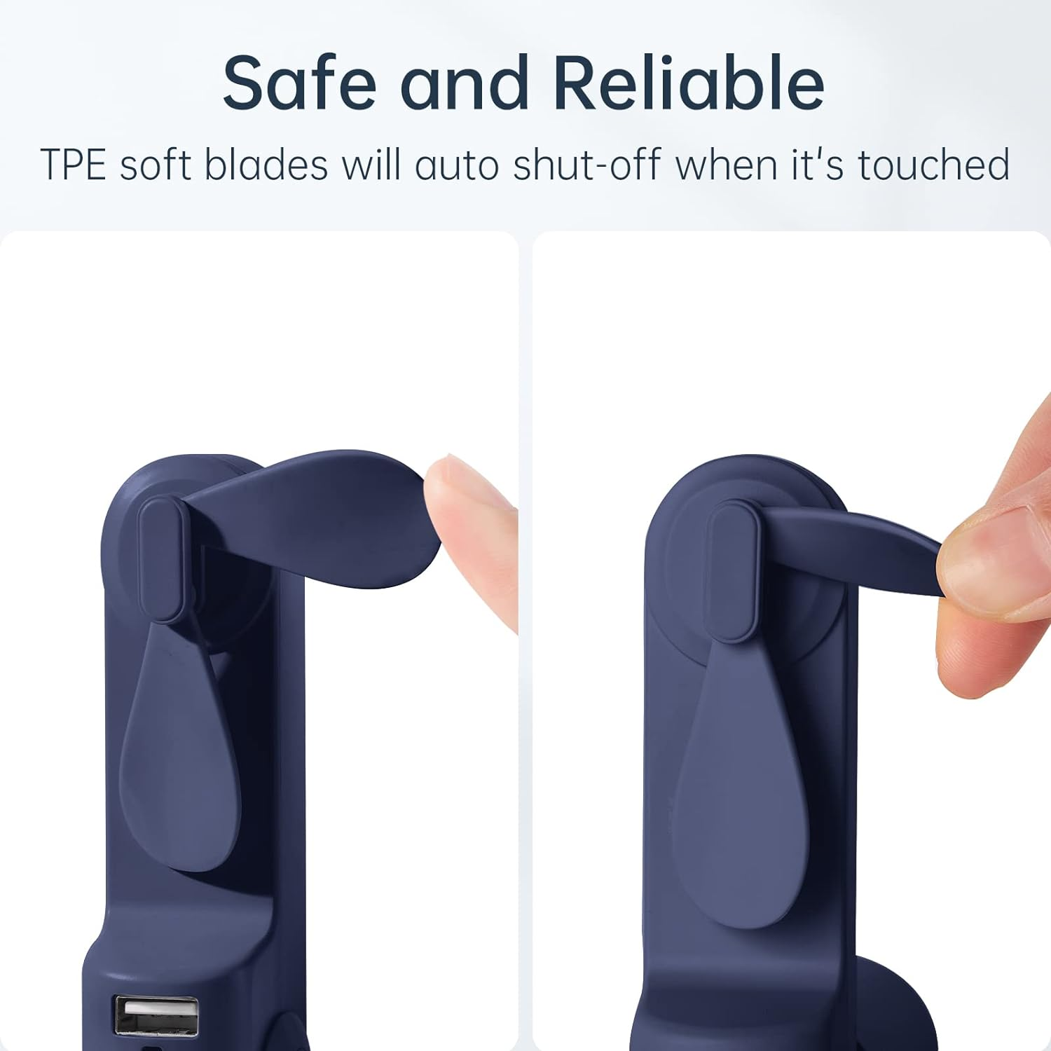 JISULIFE Portable Handheld Fan, Mini Pocket Personal Hand Fan, USB Rechargeable Battery Operated 14-21 Hours, Multifunctional Foldable Fan with Power Bank, Flashlight for Travel, Gift, Kids - Blue - White image number 2