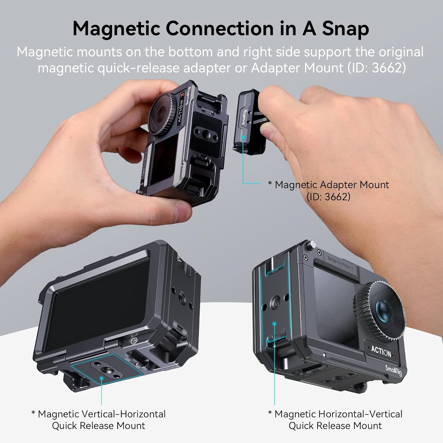 SMALLRIG Action 3 Action 4 Camera Cage for DJI, Protective Cage Compatible for DJI Mic, Protective Frame for DJI Osmo Action 3 Action 4-4119B image number 6