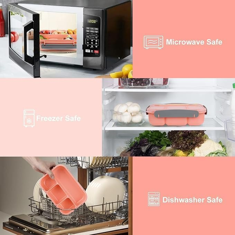 [2025 Upgrade] Bento Lunch Box Adult Lunch Box, Lunch Box Kids, Lunch Containers for Adults/Kids/Students,1300Ml-4 Compartment Bento Lunch Box (Pink) image number 2