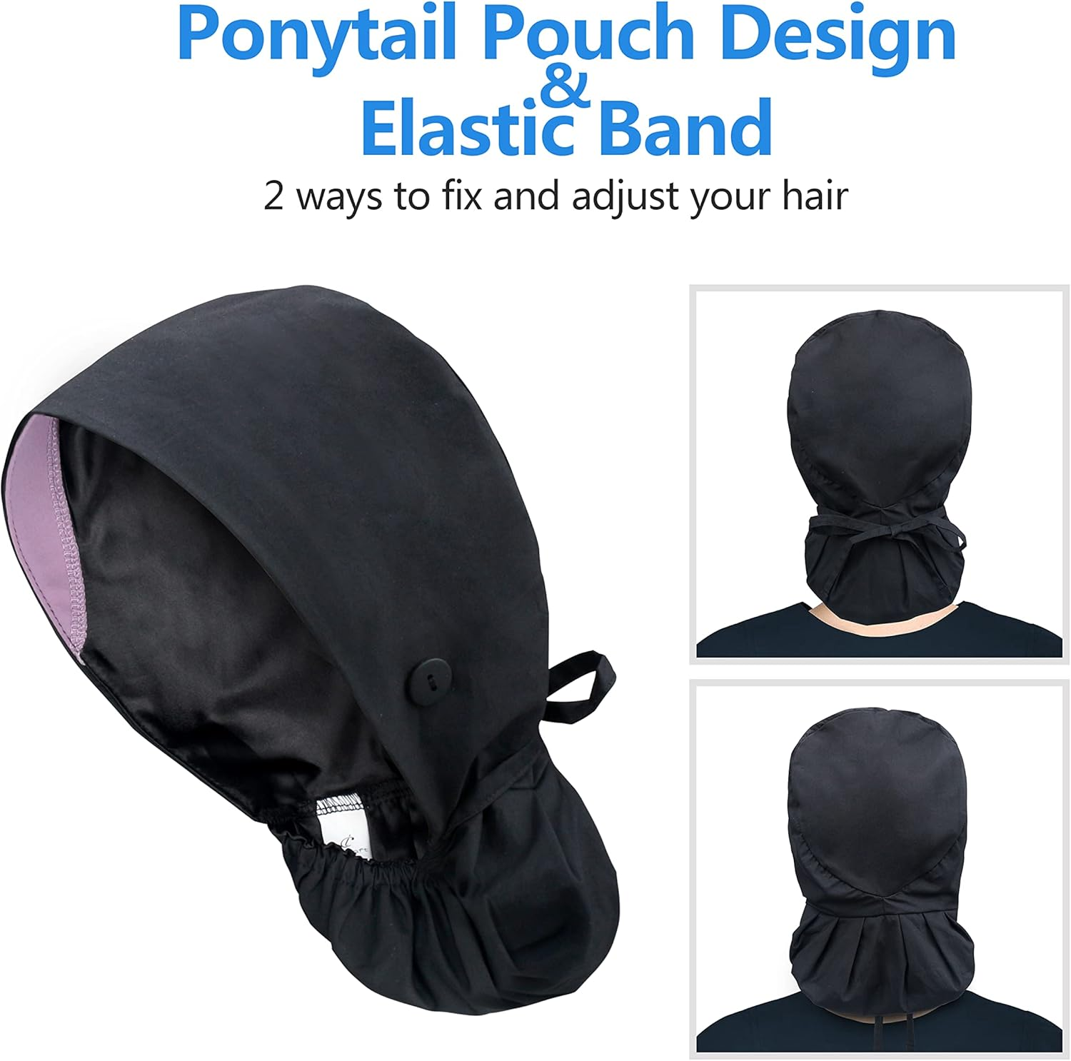 QBA Adjustable Working Cap with Button, Cotton Working Hat Sweatband, Elastic Bandage Tie Back Hats for Women & Men, One Size