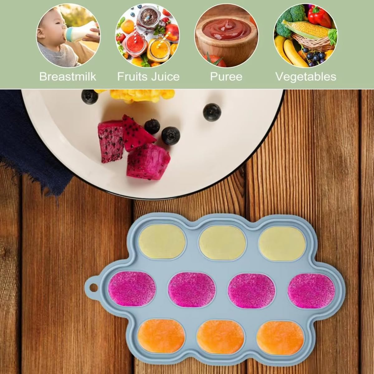 AIMALL 6 PCS Food Grade Silicone Ice Cube Tray, Bite Size Snack Molds for Fruits and Vegetables, Supplemental Feeding Accessory &ndash; Dimensions 6.2 X 3.6 Inches image number 6